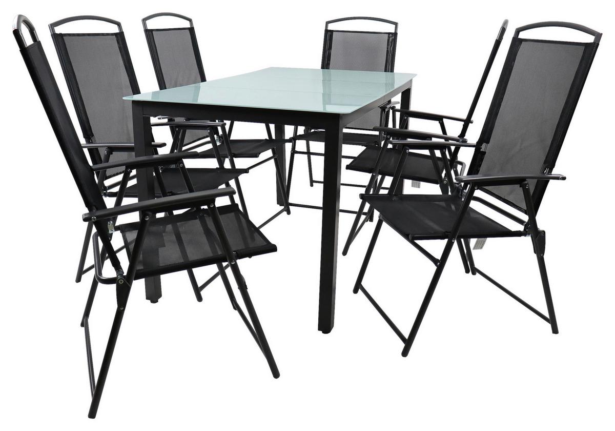 Gartentischgruppe Anthrazit 7-teilig - Anthrazit, Basics, Glas/Textil (140/80/73cm) - Gardenson