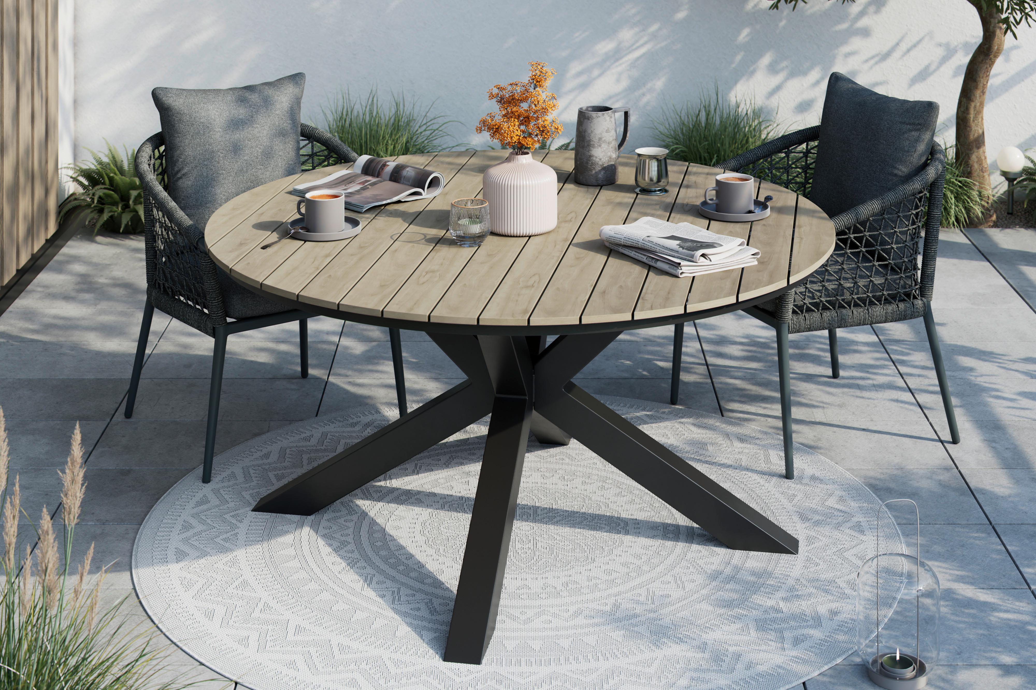 STÓŁ OGRODOWY PICONE - kolor naturalny/ciemnoszary, Modern, tworzywo sztuczne/metal (150/75/150cm) - Ambia Garden
