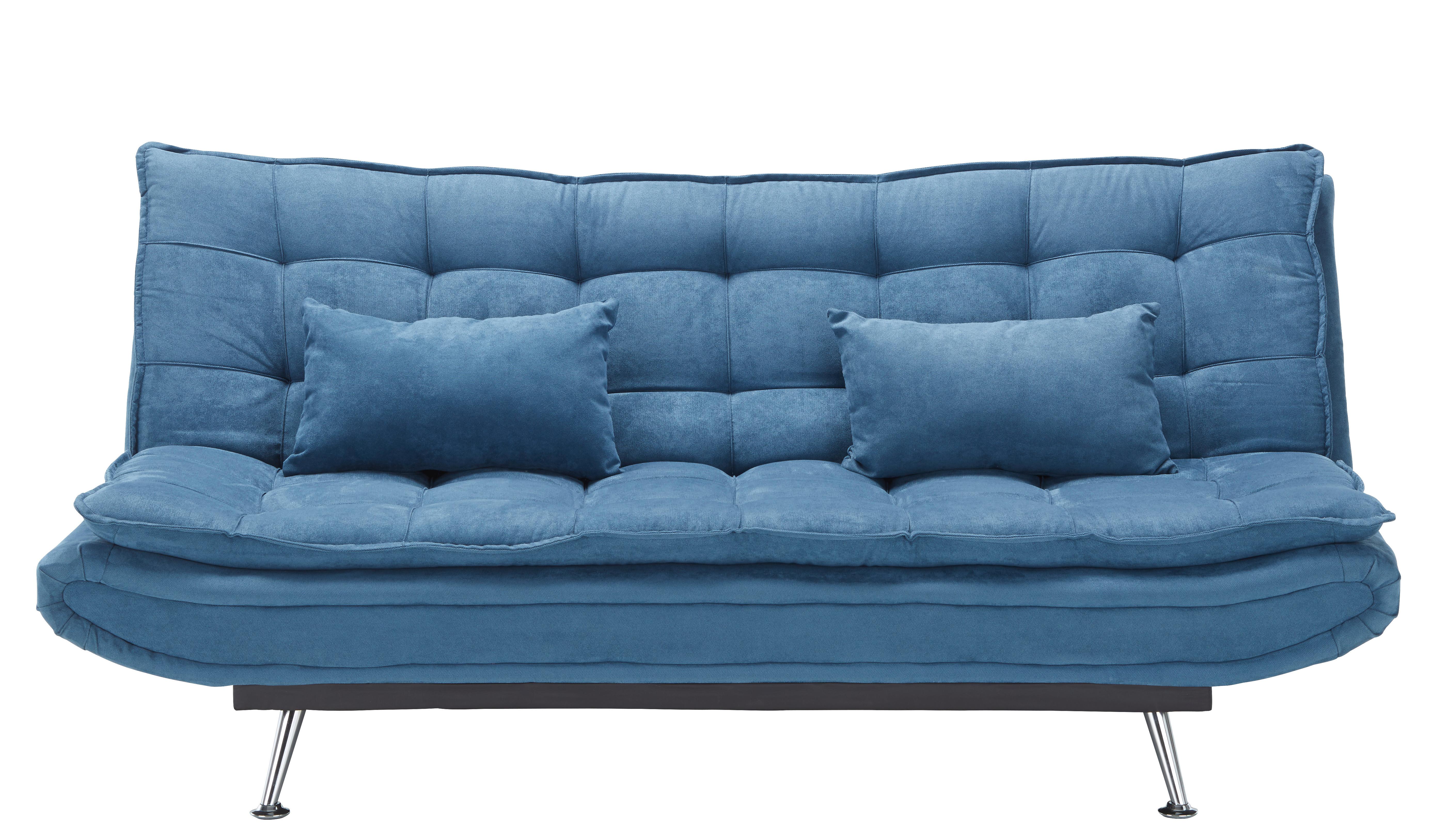 Schlafsofa in Dunkelblau mit Kissen - Silberfarben/Dunkelblau, Holz/Textil (196/92/98cm) - Mömax