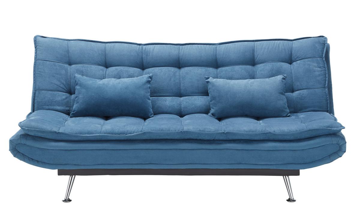 Schlafsofa in Dunkelblau mit Kissen - Silberfarben/Dunkelblau, Holz/Textil (196/92/98cm) - Based
