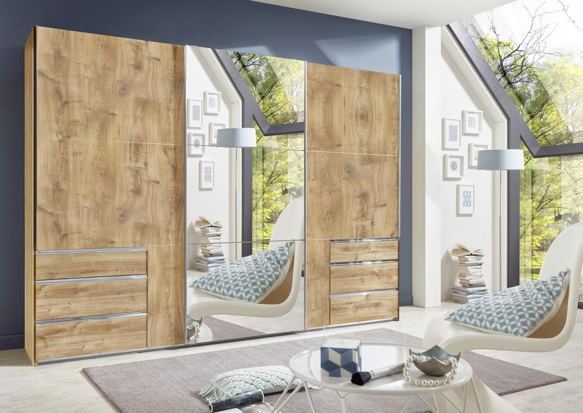 Ormar S Kliznim Vratima Level 36a - boje hrasta/boje kroma, Moderno, staklo/drvni materijal (300/216/65cm) - Modern Living