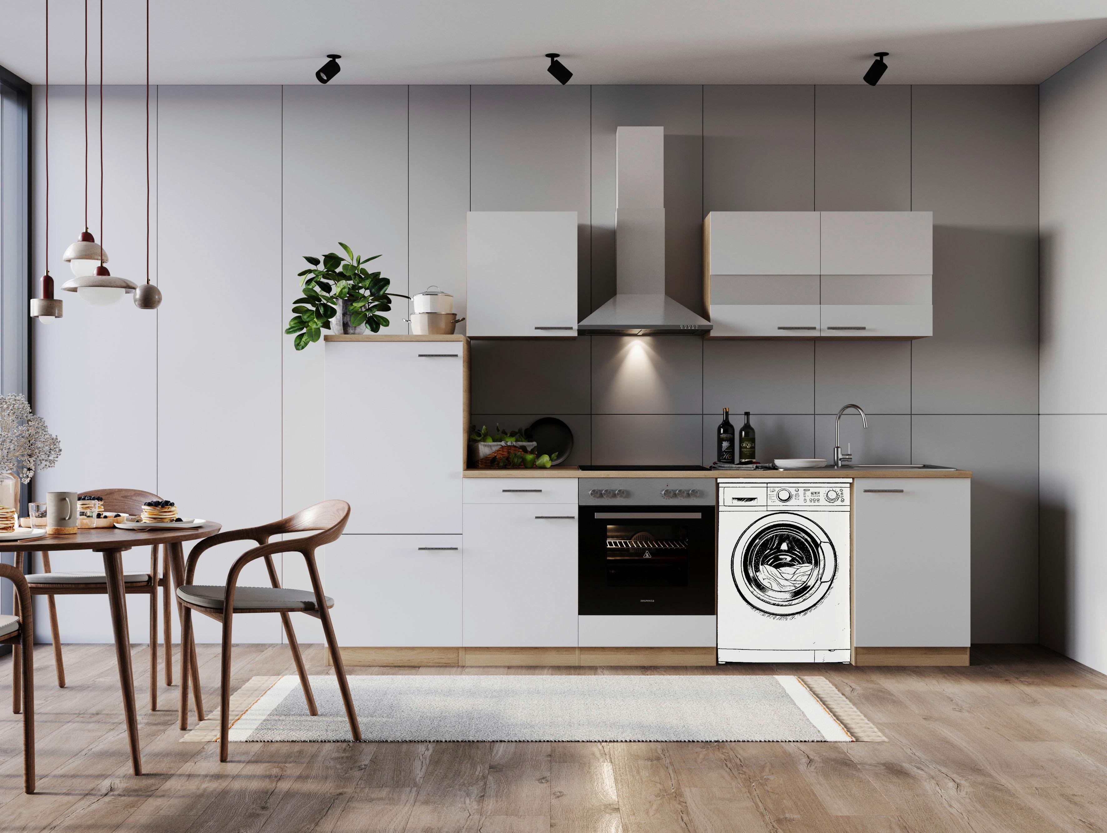 Kuhinjski Blok Z Aparati Merle, 280cm - barve nerjavečega jekla/barve hrasta, Basics, kovina/steklo (280cm) - Respekta