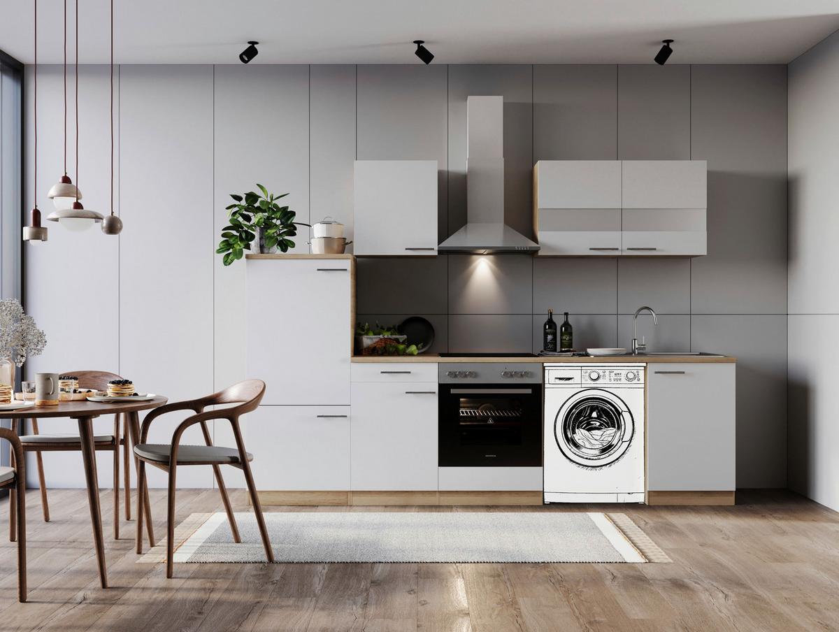 Kuhinjski Blok Z Aparati Merle, 280cm - barve nerjavečega jekla/barve hrasta, Basics, kovina/steklo (280cm) - Respekta