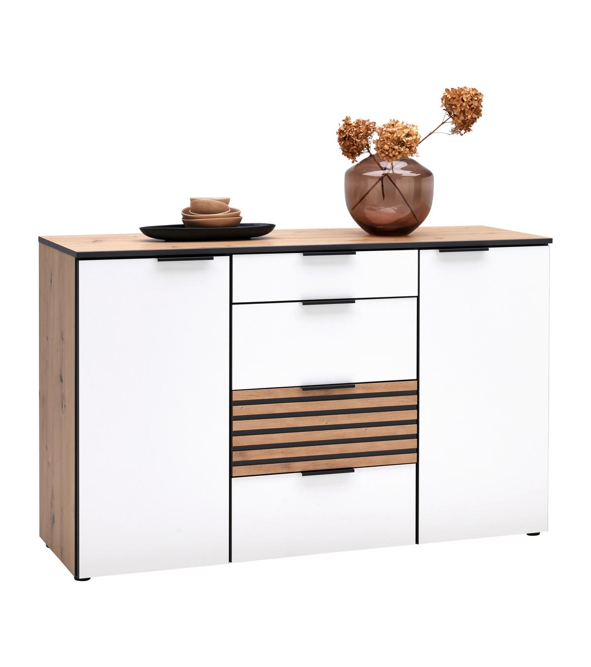 Komoda Leo -Exklusiv- - črna/bela, Konvencionalno, kovina/umetna masa (135/84/41cm) - Premium Living