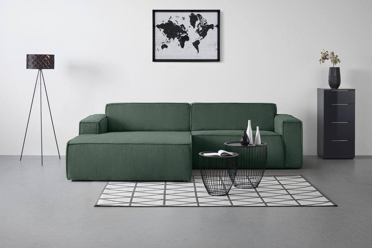 Wohnlandschaft Loft in Dunkelgrün - Dunkelgrün/Schwarz, MODERN, Kunststoff/Textil (172/75/265cm) - Mömax