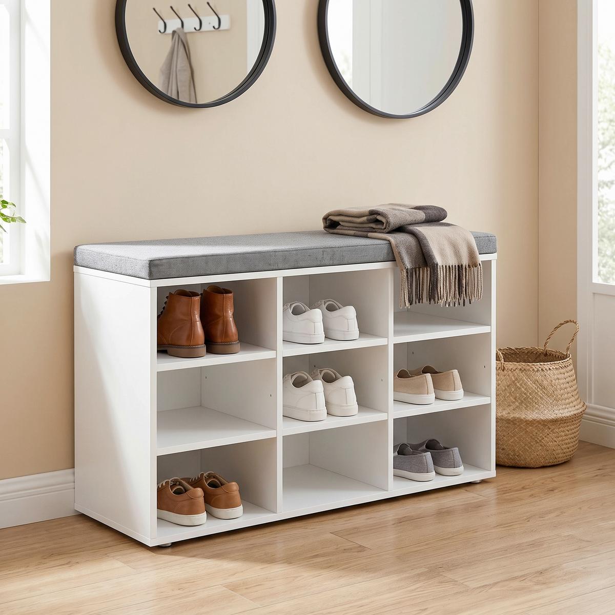 Garderobenschrank in Grau, Weiß inkl. Sitzaulage - Weiß/Grau, Trend, Holzwerkstoff (78,5/48/30,3cm) - MID.YOU