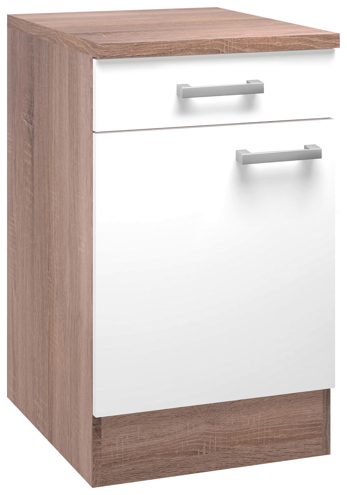 Kuhinjska Spodnja Omarica Lexa, Bela, Hrast, Š. 50 Cm - bela/barve aluminija, Moderno, umetna masa/leseni material (50/85/60cm) - Based