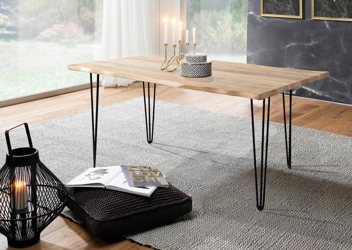 Esstisch Magnus Naturfarben/Schwarz - Schwarz/Naturfarben, Natur, Holz/Metall (160/90/77cm) - Zandiara