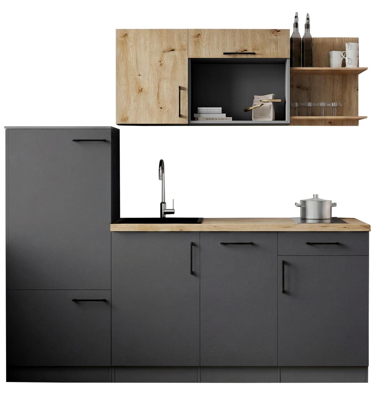 Küchenblock Oliver m. Geräten Grau - Eiche Artisan/Grau, Trend, Holzwerkstoff/Metall (205cm) - Respekta