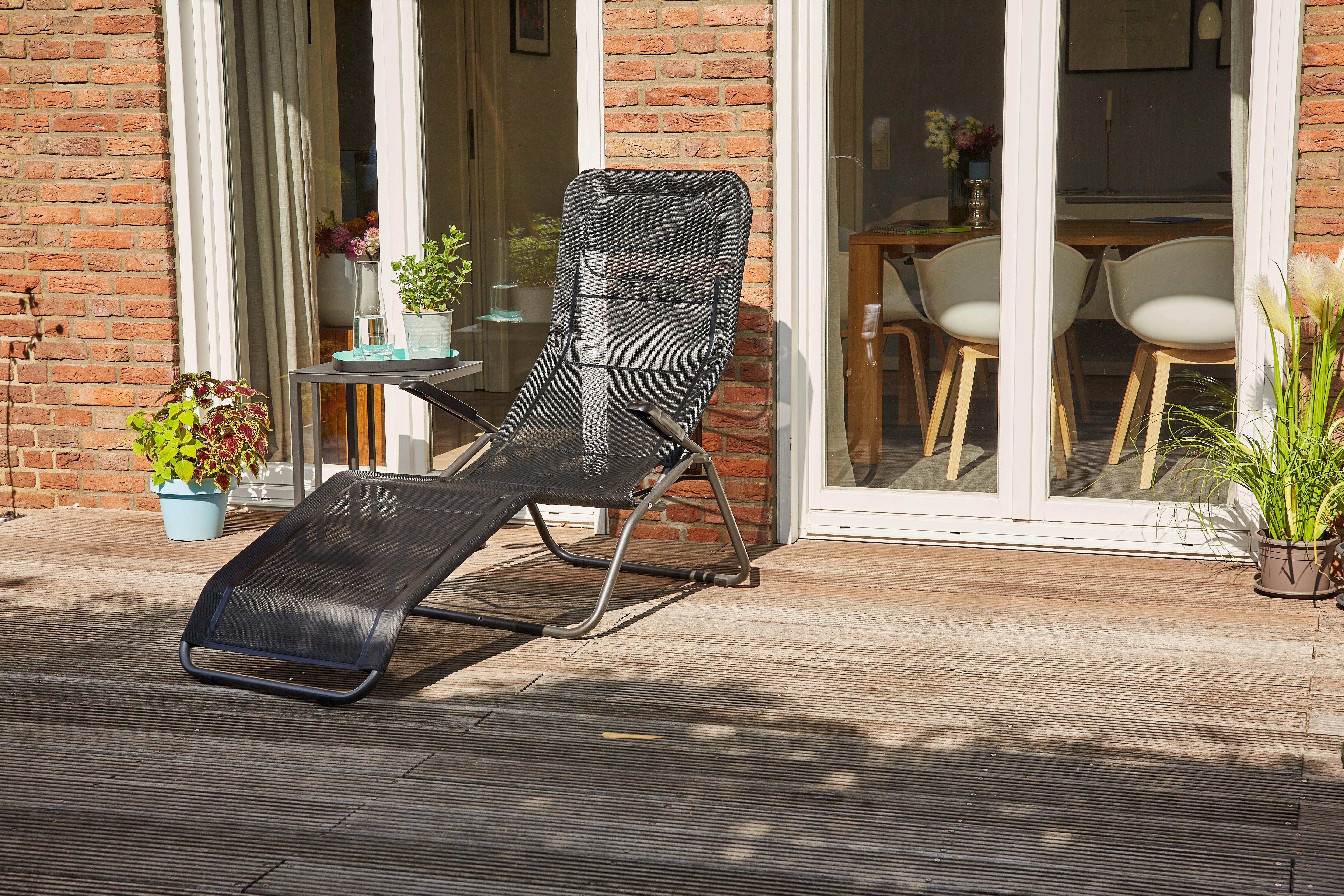 Gartenliege Anco Schwarz Stahl - Anthrazit/Schwarz, MODERN, Textil/Metall (72,5/103,5/144cm) - Siena Garden