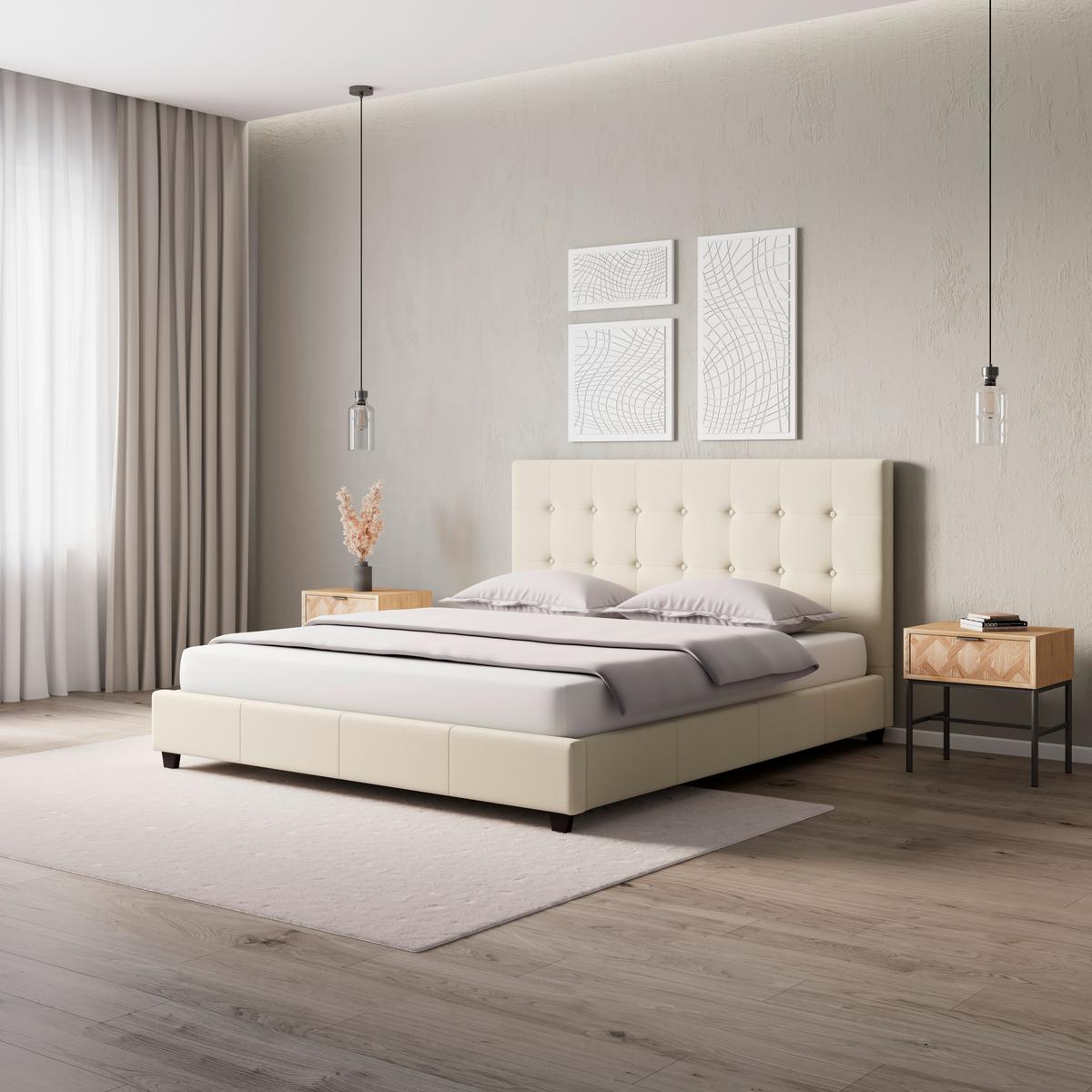 Polsterbett Frederico Creme ca. 180x200 cm - Creme/Schwarz, MODERN, Holzwerkstoff/Kunststoff (180/200cm) - Bessagi Home