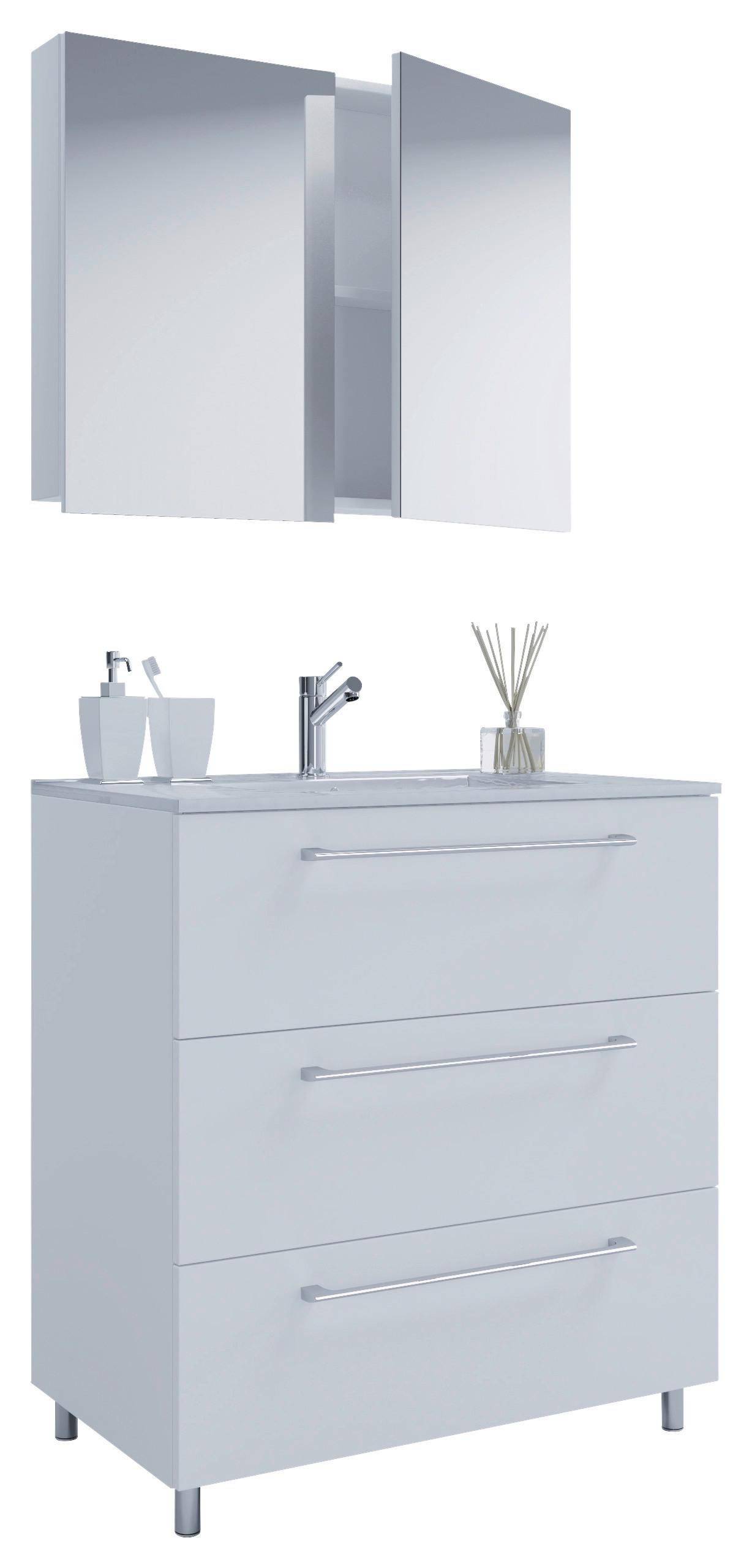 Kopalnica Schubo, Bela - bela/barve aluminija, Moderno, kovina/leseni material (80cm) - MID.YOU