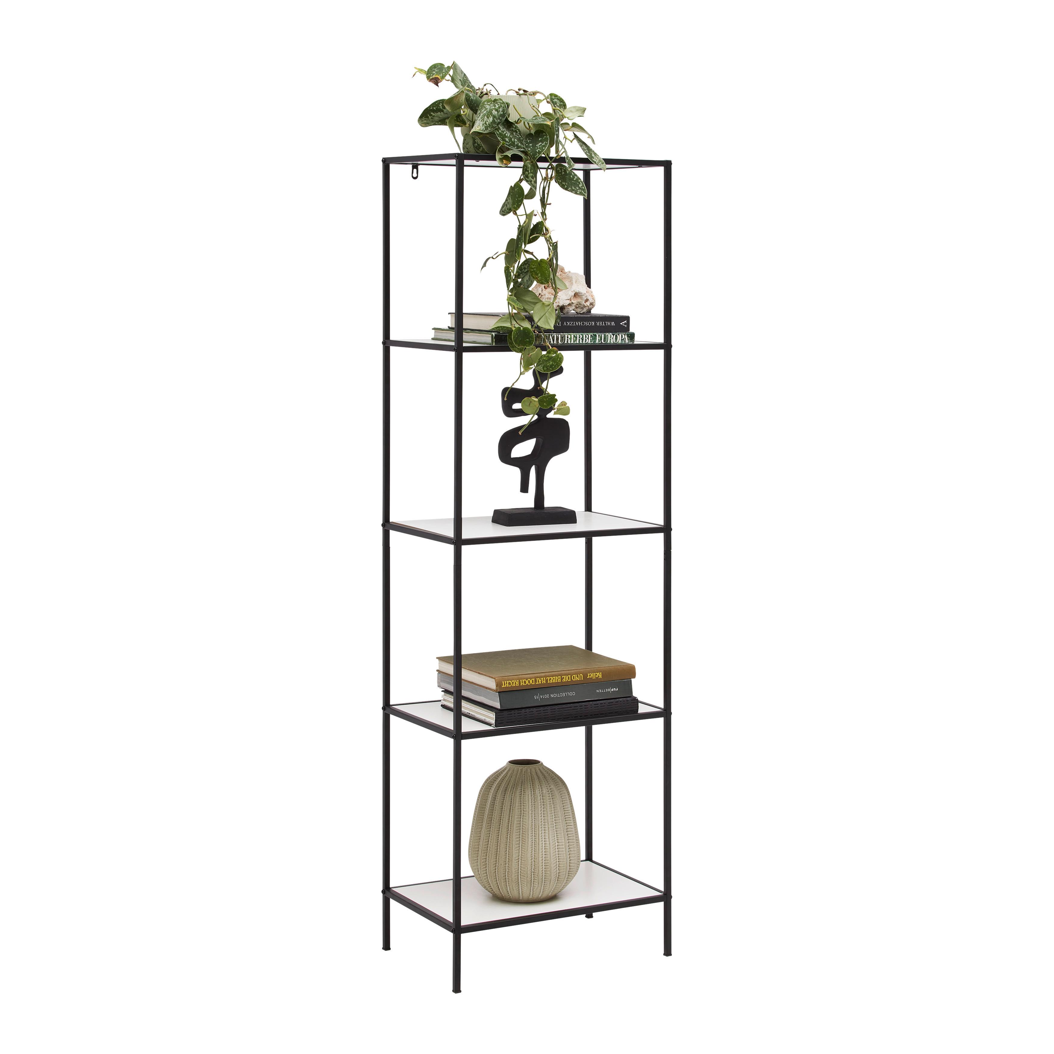 Etajeră PAXTON II - alb/negru, Modern, metal/material pe bază de lemn (46/150/30cm) - Modern Living