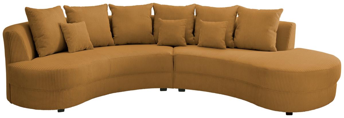 Wohnlandschaft Limoncello goldfarben Cord - Goldfarben/Schwarz, Design, Kunststoff/Textil (300/160cm) - Livetastic