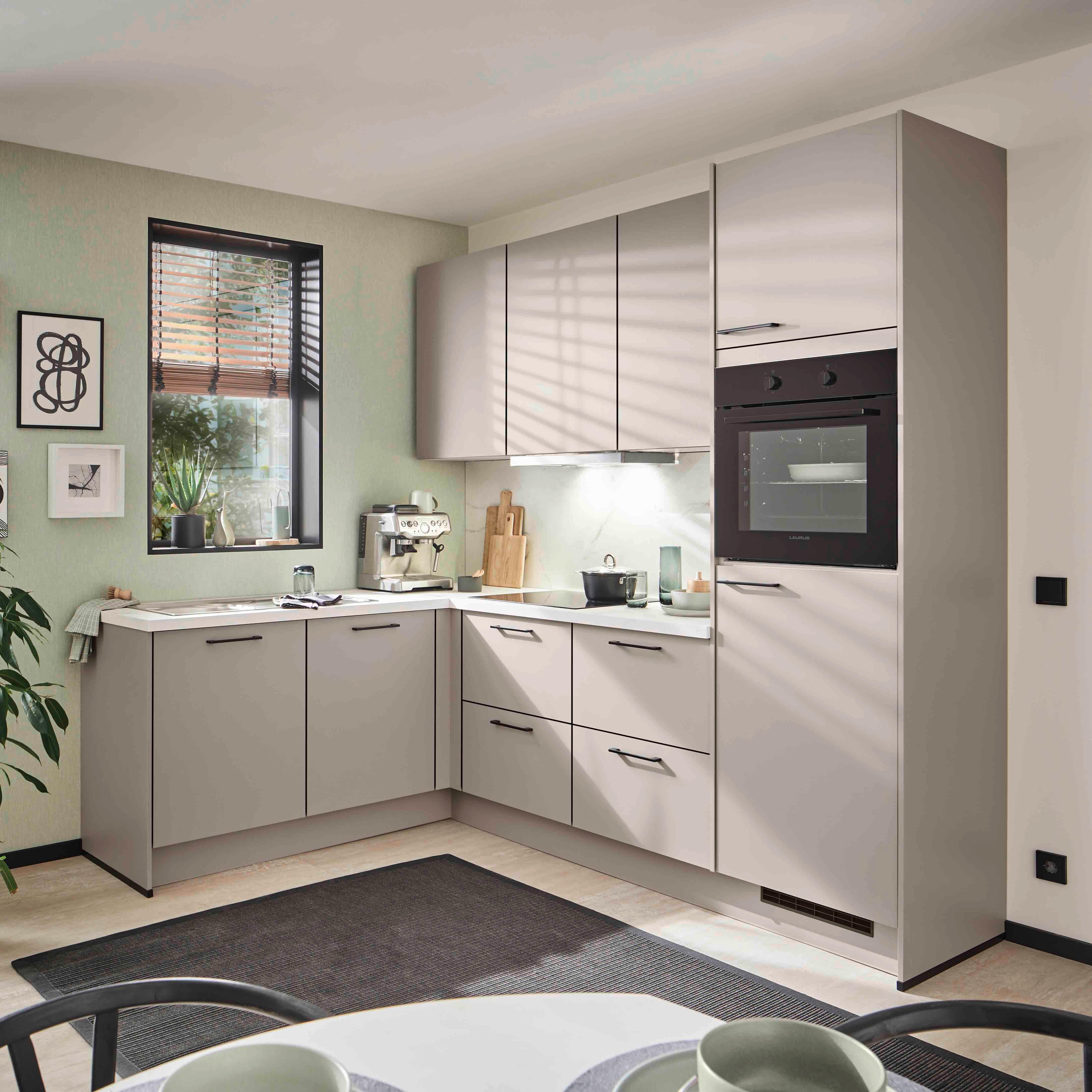 Eckküche PN105 o. Geräte ca. 186,6x248,2cm Graubraun - Graubraun/Schwarz, MODERN, Holzwerkstoff/Metall (186,6/248,2cm) - Pino