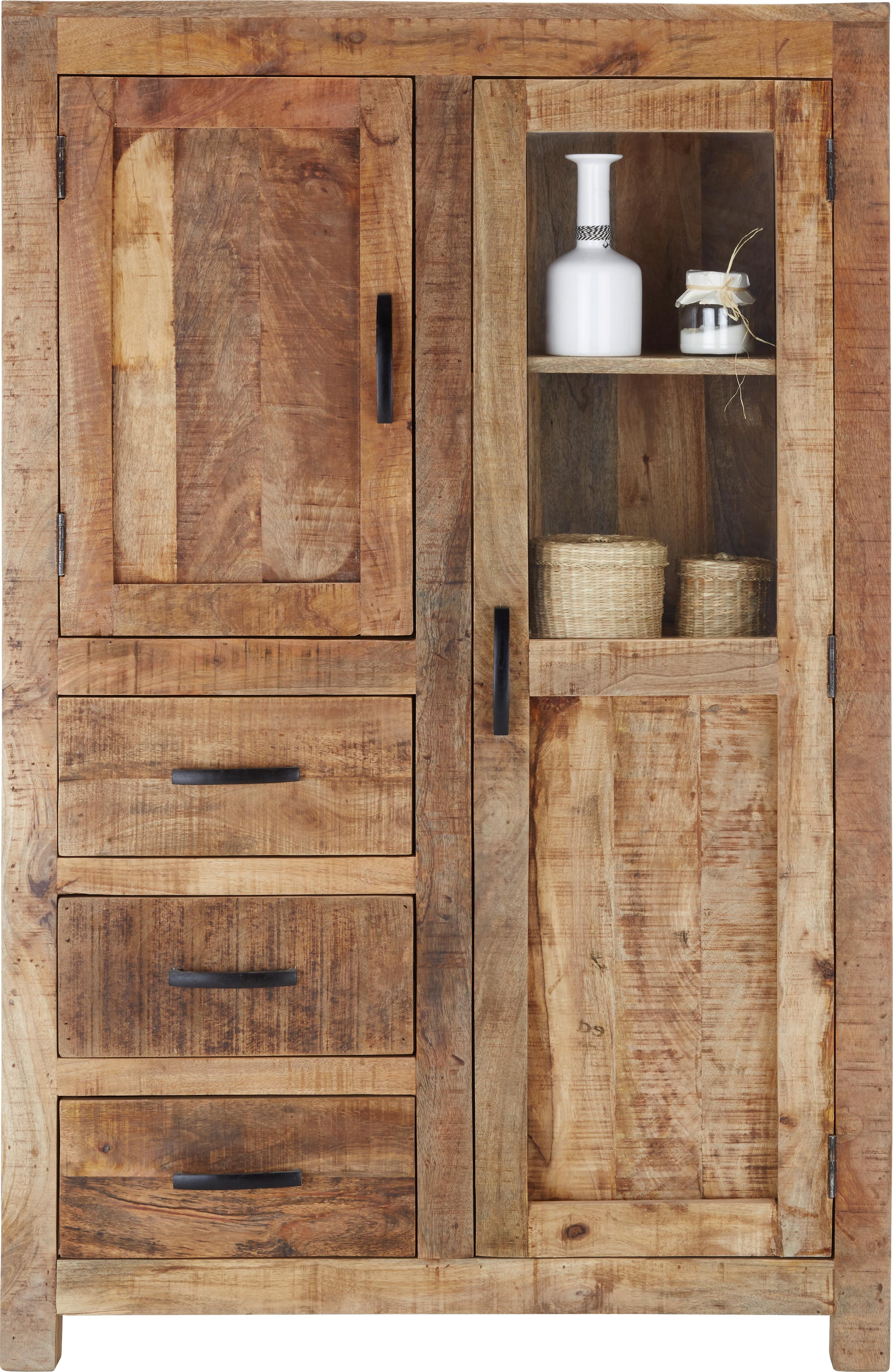 Highboard aus Mangoholz Massiv - Naturfarben, Lifestyle, Holz (95/147/47cm) - Zandiara