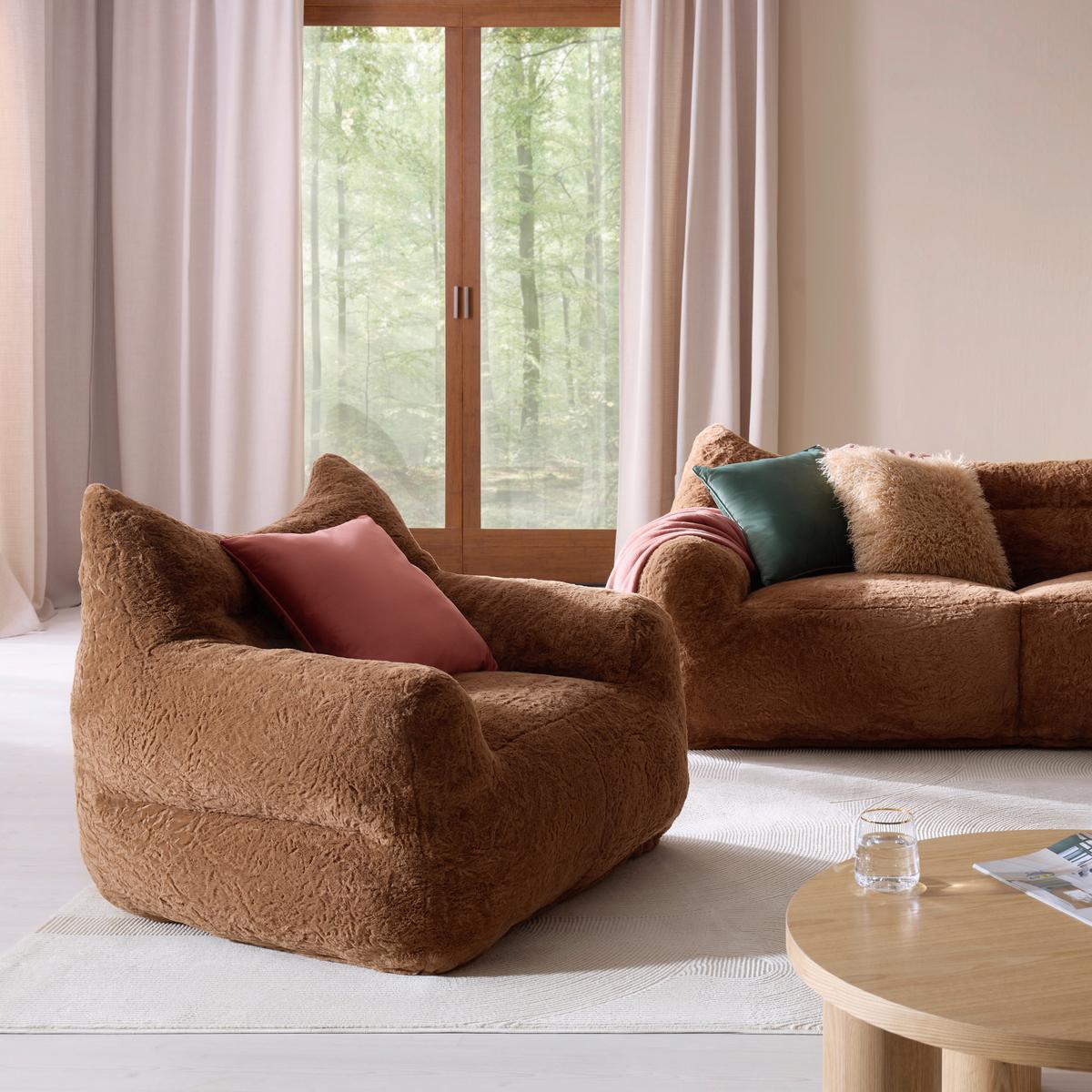 Sessel vakuumkomprimiert Leni Braun Kunstfell - Braun, MODERN, Textil (106/80/92cm) - Mömax
