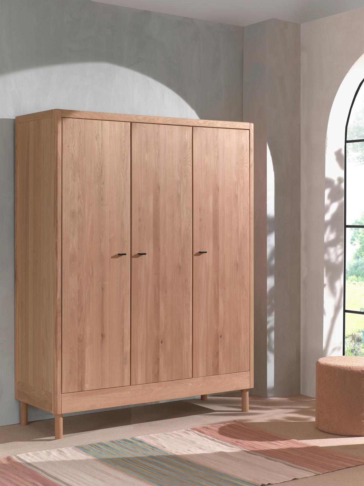 Drehtürenschrank Forrest Eichefarben 3-türig Echtholz - Eichefarben/Schwarz, MODERN, Holz/Metall (145,8/190/55cm) - Vipack