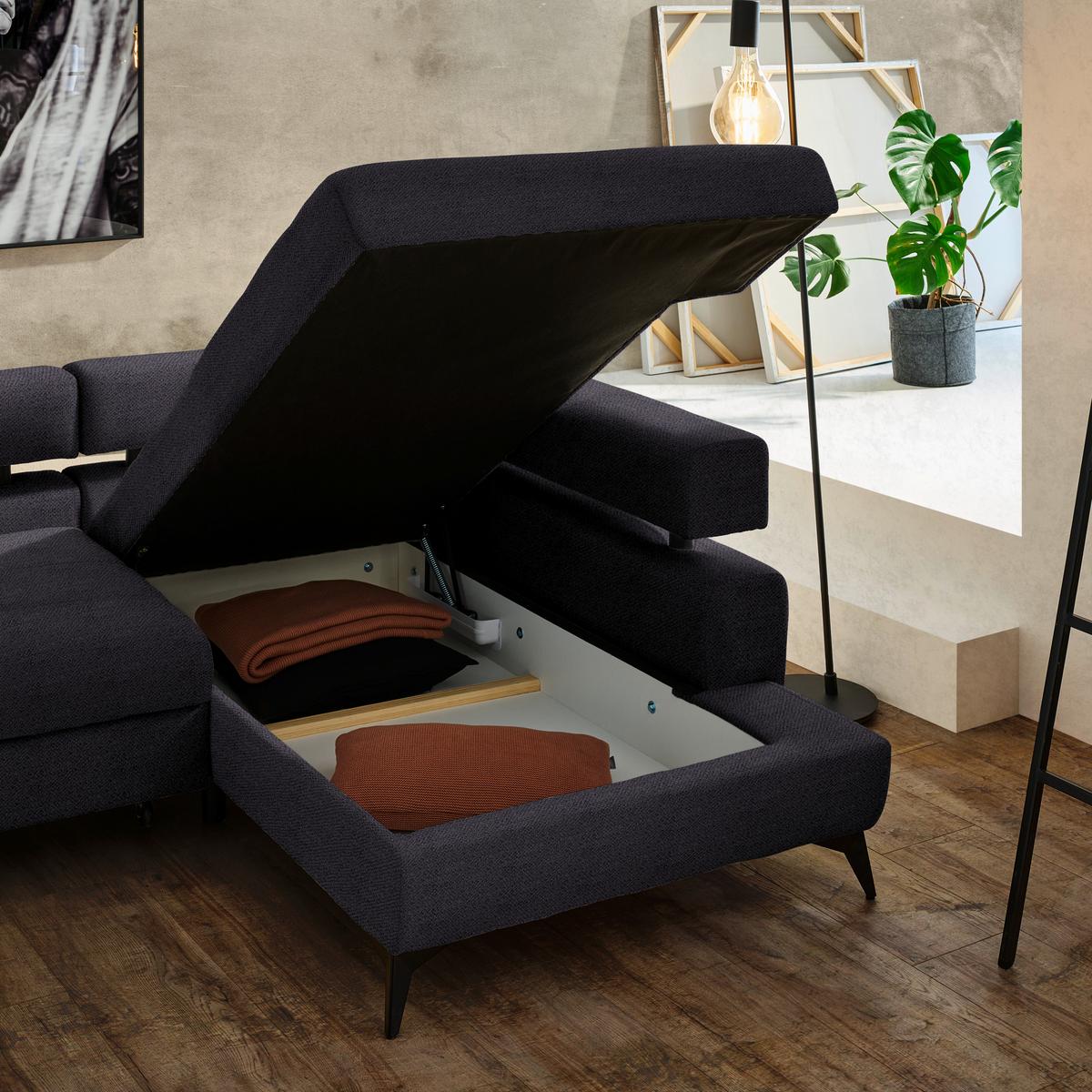 Kutna Garnitura Rosalie - crna, Konvencionalno, tekstil/metal (265/184cm) - Modern Living