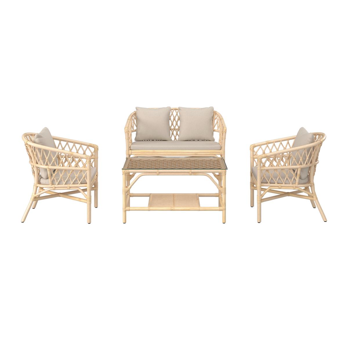 KOMPLET MEBLI TARASOWYCH CALIFORNIA - kolor naturalny, Natur, drewno (62/121/98/80/80/51/71/71/58cm) - Ambia Garden