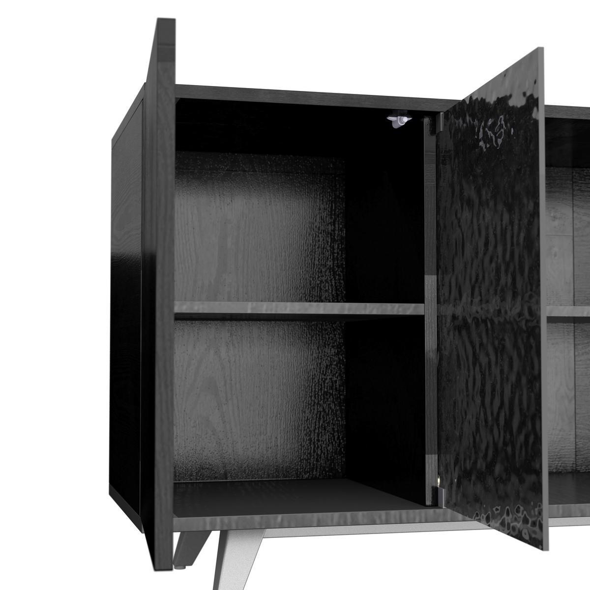 Sideboard Zelia Holz/Glas Schwarz - Schwarz, MODERN, Glas/Holz (180/77/45cm) - Bessagi Home