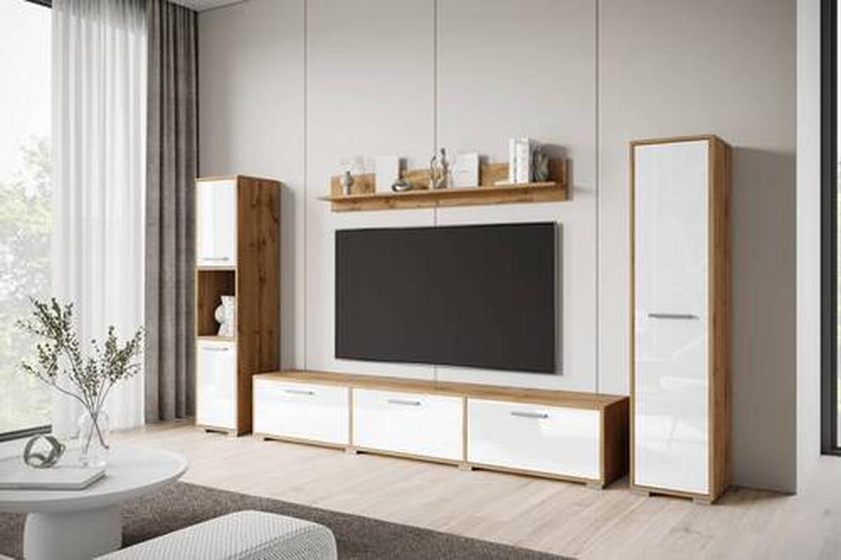 WOHNWAND BOGOTA XL WOTAN EICHE/WEISS - Weiß Hochglanz/Eiche Wotan, Basics, Holzwerkstoff/Kunststoff (240/130/31cm) - MID.YOU