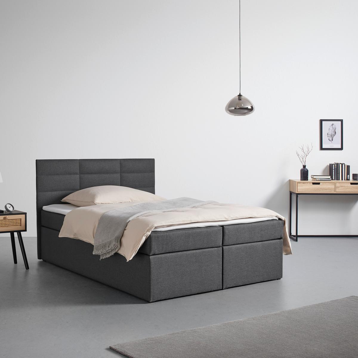 Boxspring Ágy Lisa - sötétszürke, Modern, faalapú anyag/textil (140/200cm) - Bessagi Home