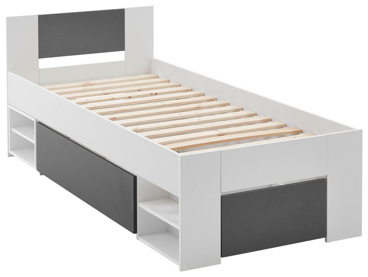 Bett Bett Azurro 2-90 Weiß/Anthrazit - Anthrazit/Weiß, MODERN, Holzwerkstoff (90/200cm) - Mömax