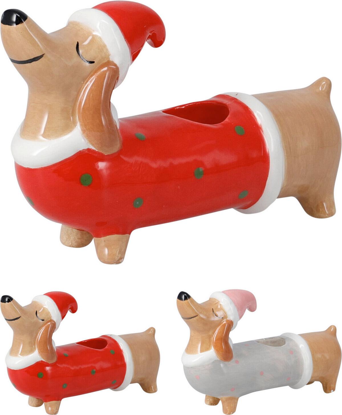 Teamécsestartó Sausage Dog - piros/fehér, kerámia (15/4,5/8,5cm)