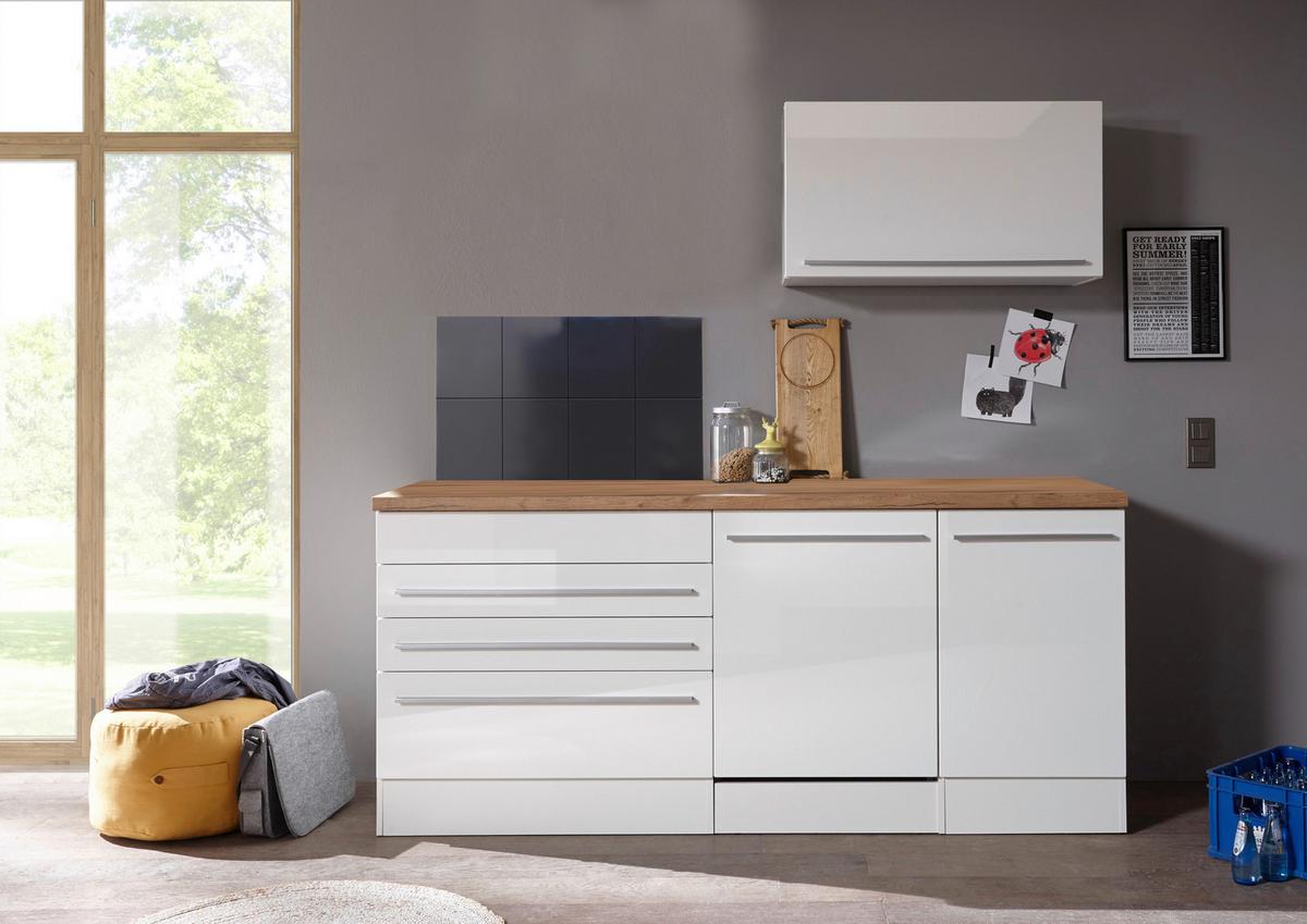 Küchenblock Gabriel ohne Geräte ca. 320 cm Weiß - Wildeiche/Weiß Hochglanz, Basics, Holzwerkstoff/Metall (320cm) - Respekta