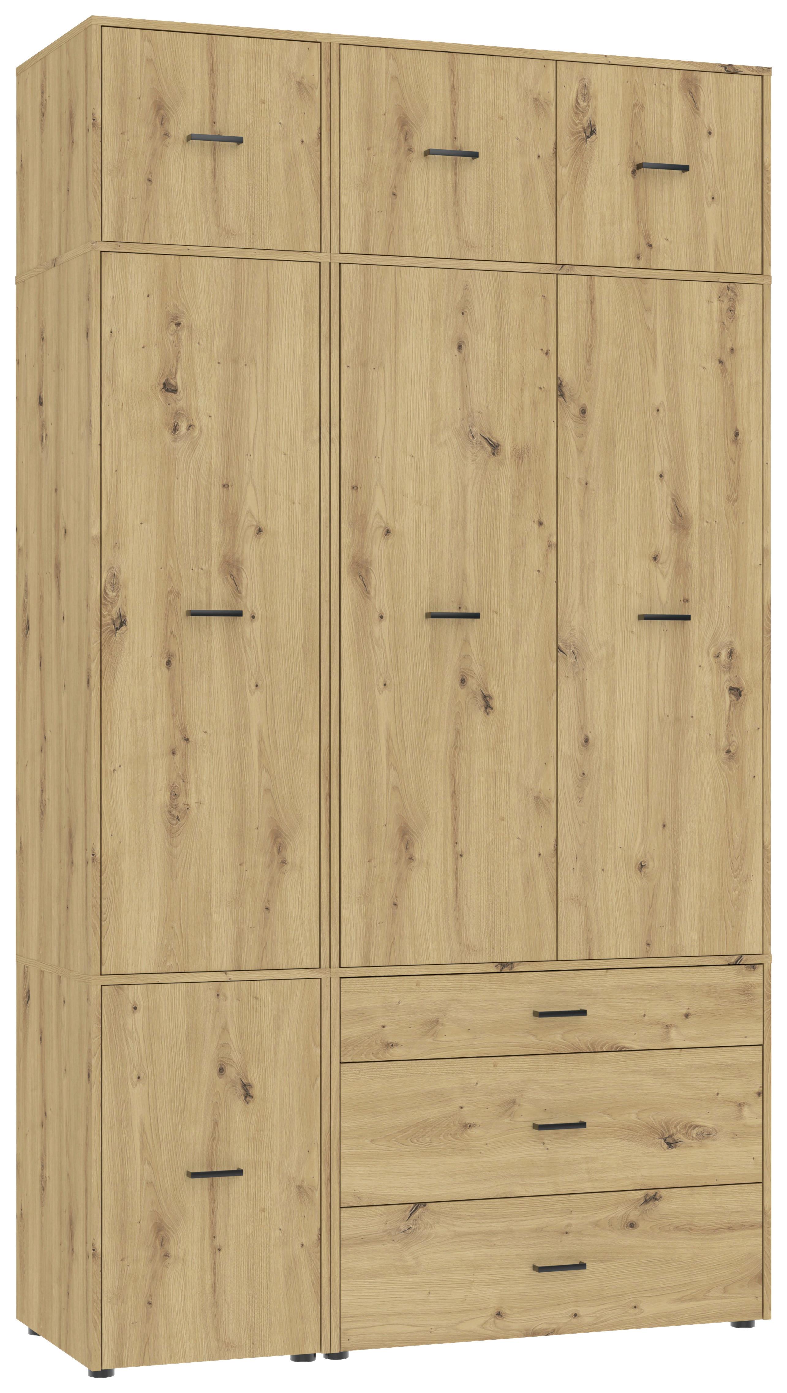 Kleiderschrank Kivo Eiche Artisan - Schwarz/Eiche Artisan, Basics, Holzwerkstoff/Kunststoff (135/239,40/52,1cm) - Based