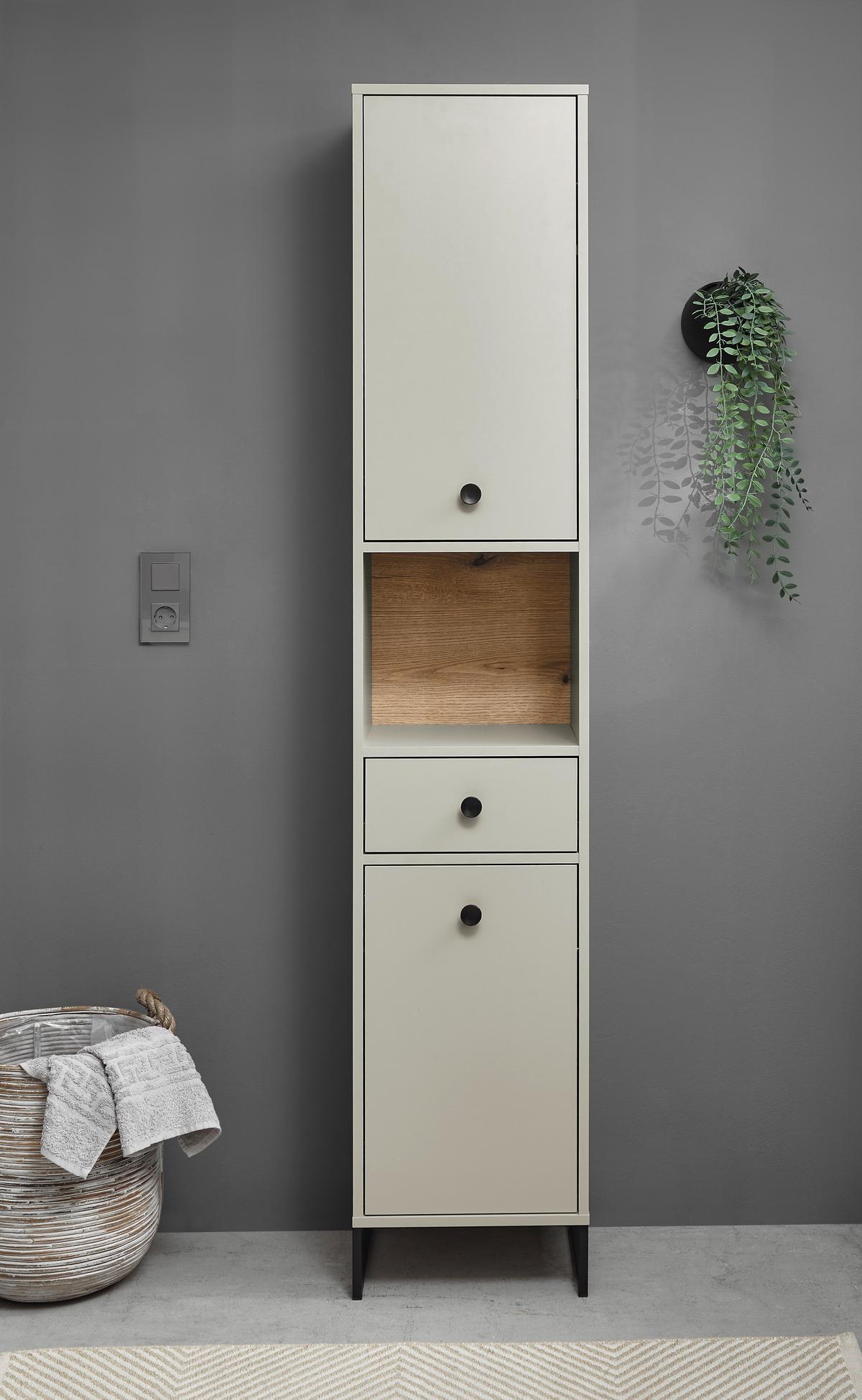 SZAFKA WYSOKA LINEA - kolor dębowy/kaszmir, Modern, materiał drewnopochodny/tworzywo sztuczne (38/195/32cm) - MID.YOU