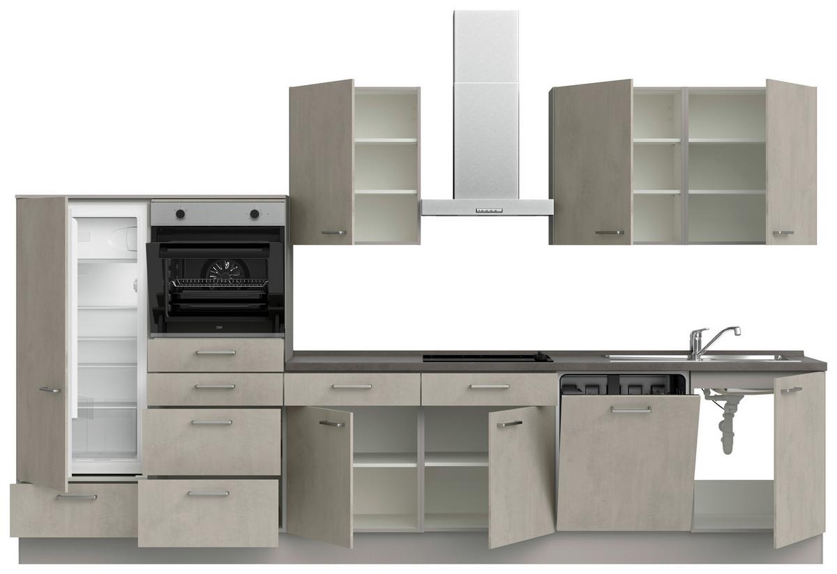 Küchenblock Riva Low m. Geräten Grau - Schieferfarben/Edelstahlfarben, MODERN, Holzwerkstoff/Metall (360cm) - Nobilia