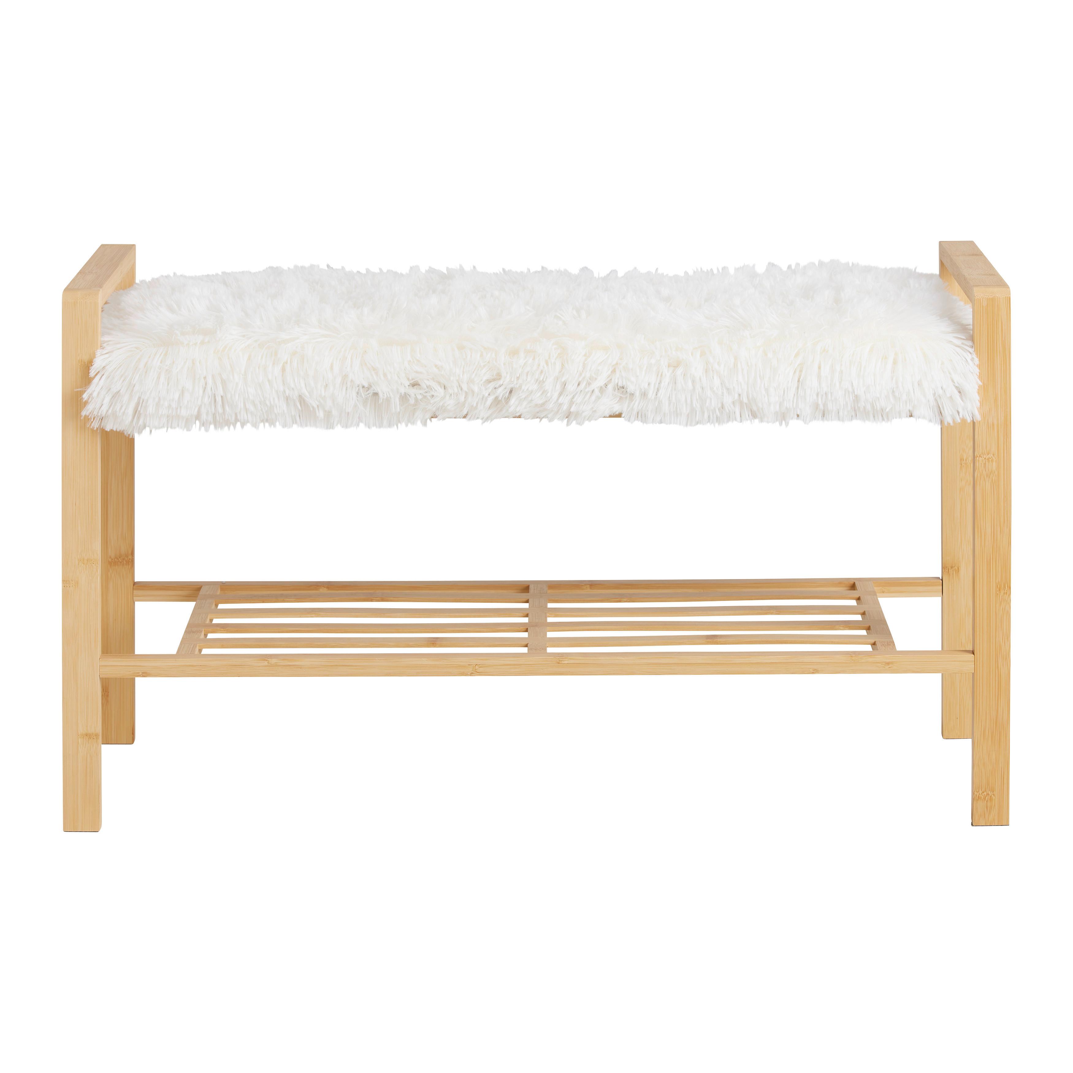 HALLBÄNK ADUA -SB- -EXKLUSIV- - vit/naturfärgad, Modern, trämaterial/textil (87/50/30cm) - Mömax