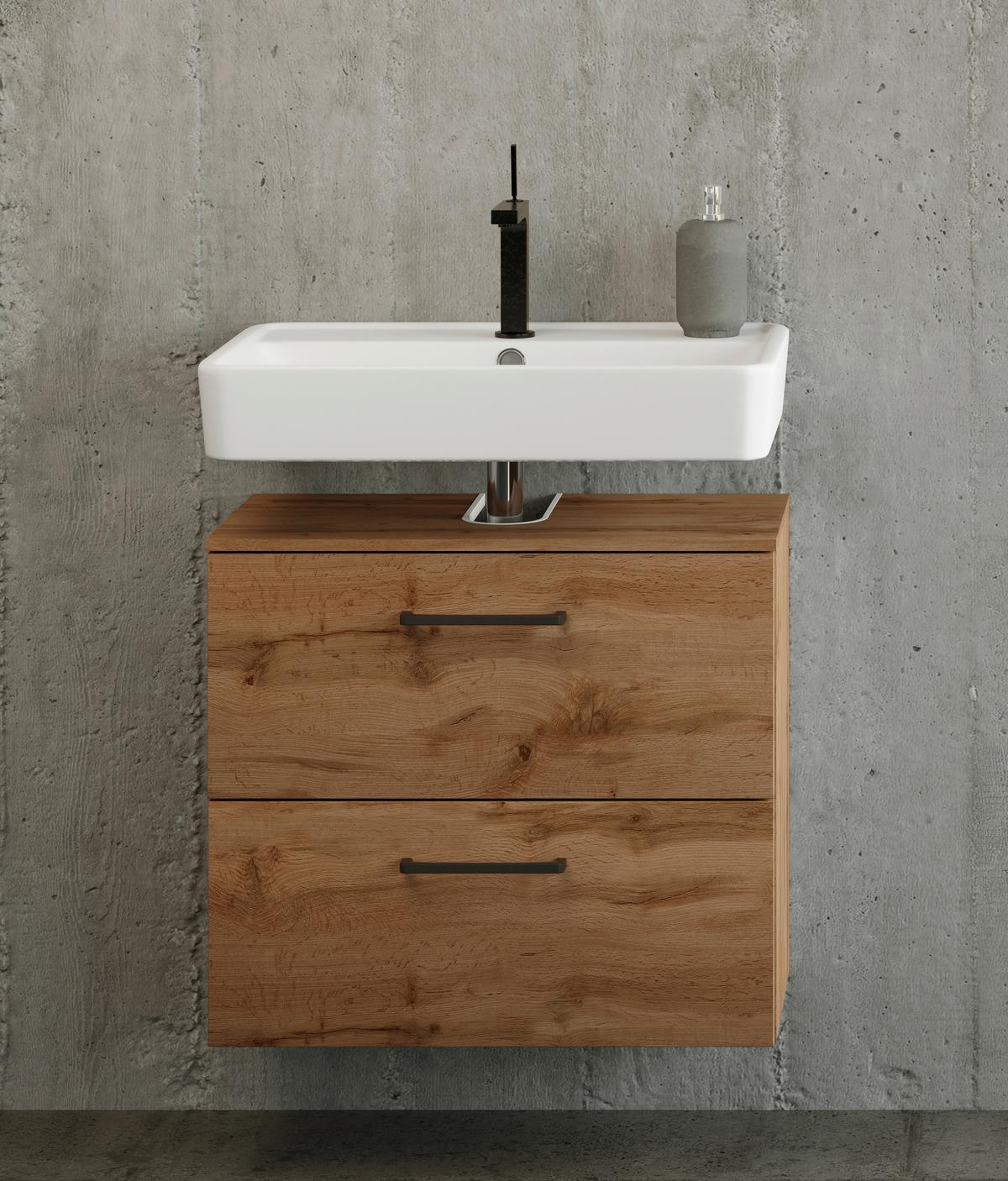 Waschbeckenunterschrank Manchester ca. 60x59 cm Eiche - Eichefarben/Schwarz, MODERN, Holzwerkstoff/Metall (60/59/35cm) - Held