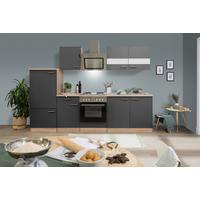Küchenblock Merle mit Geräten ca. 270 cm Grau - Edelstahlfarben/Eichefarben, Basics, Holzwerkstoff/Metall (270cm) - Respekta