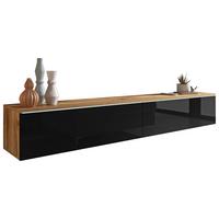 Lowboard ca. 180x30 cm mit LED Eiche Wotan/Schwarz - Schwarz Hochglanz/Eiche Wotan, LIFESTYLE, Holzwerkstoff/Kunststoff (180/30/33cm) - P & B