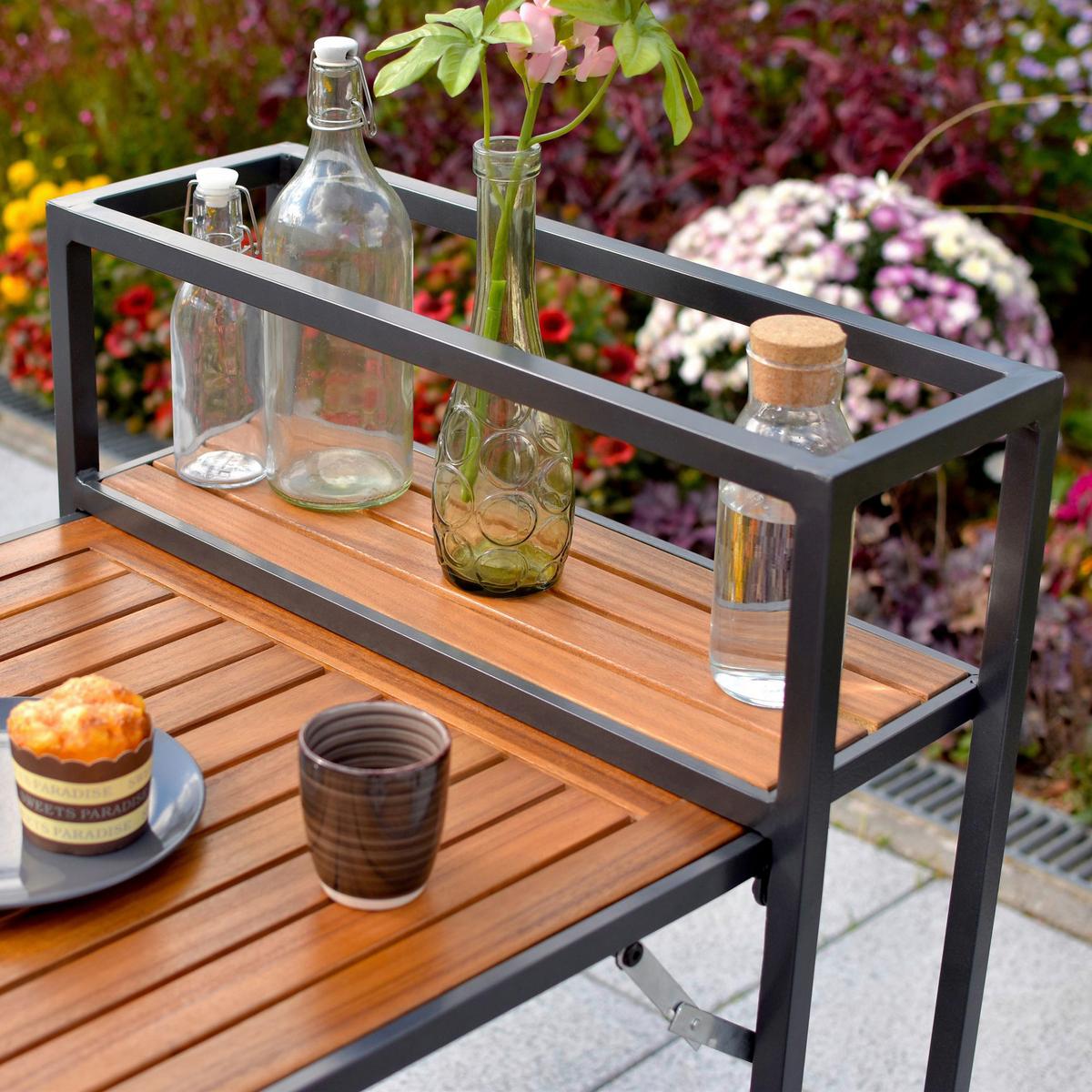 Miza Za Balkon Santorin, Aluminij, Masivno - barve grafita/naravne barve, Moderno, kovina/les (55/75/73cm) - Gardenson