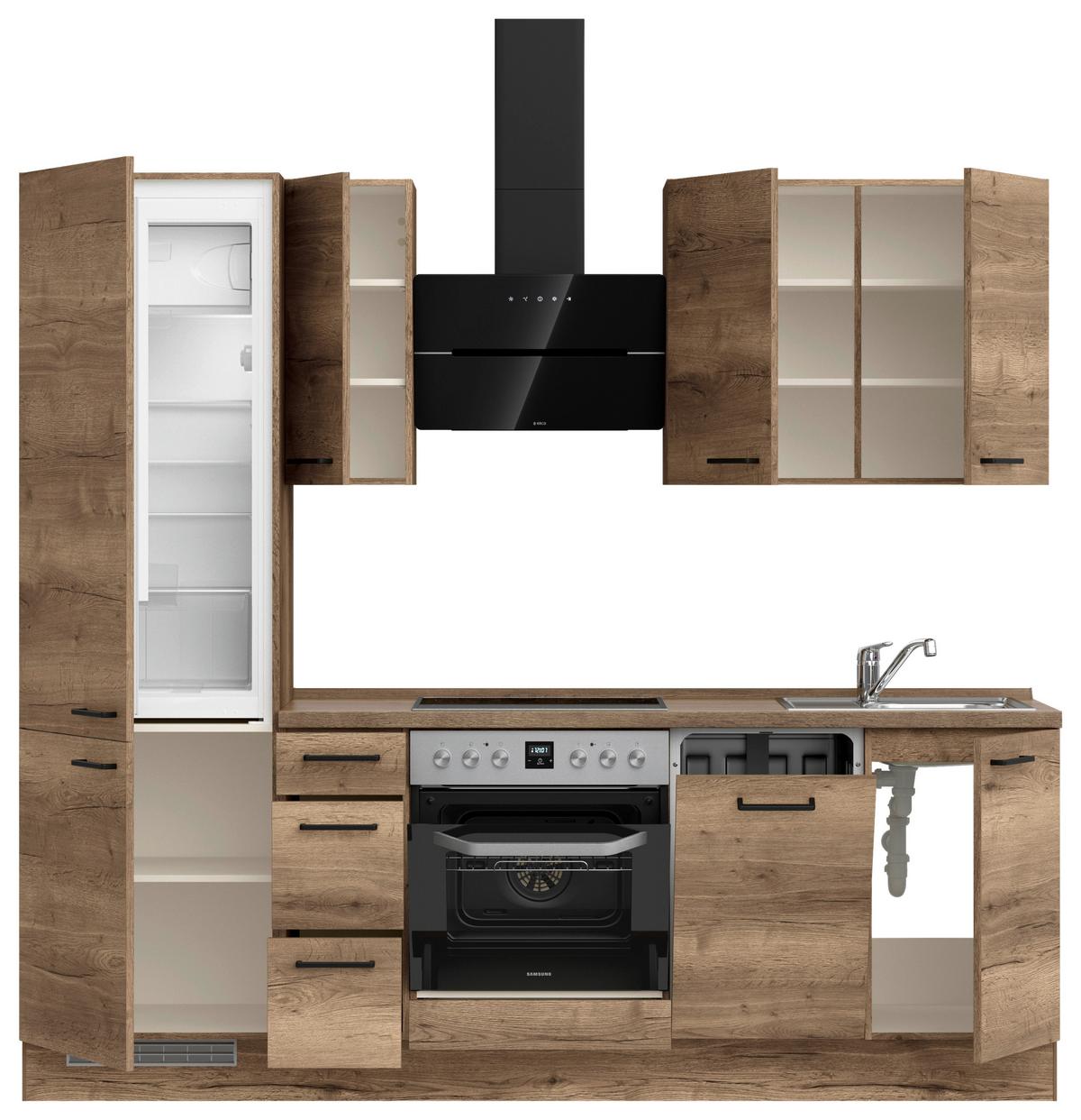 Küchenblock Structura High m. Geräten Eiche dunkel - Eiche dunkel/Schwarz, MODERN, Holzwerkstoff/Metall (240cm) - Nobilia