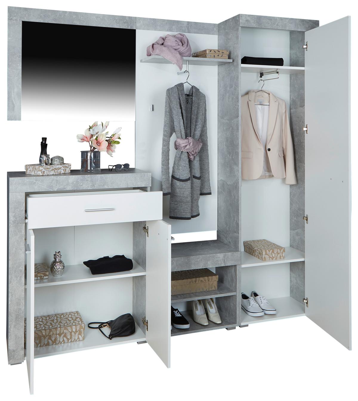 Ansamblu de hol PORTO - alb/gri, Modern, material pe bază de lemn (200/200/35,3cm) - Modern Living