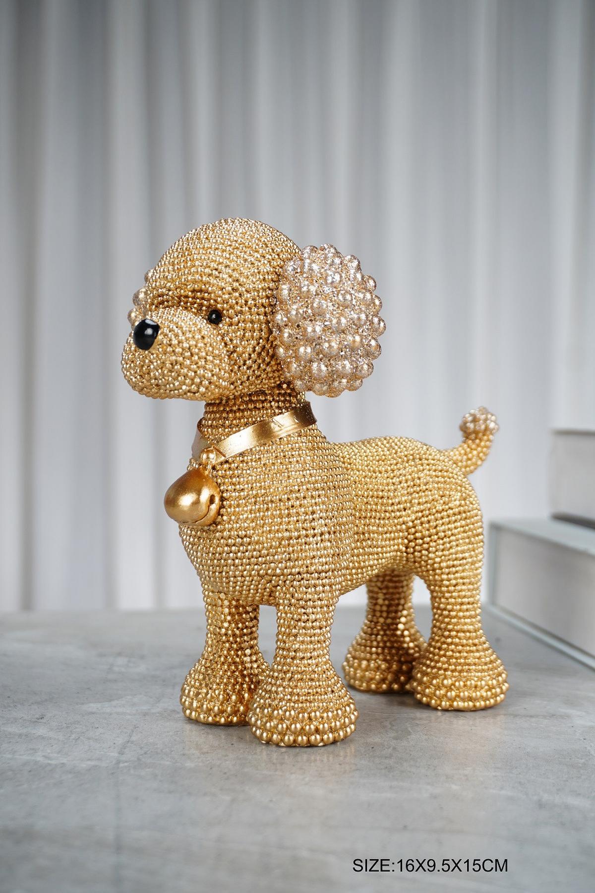 Dekor Kutya Pudli - aranyszínű, műanyag (15/9,5/15cm)