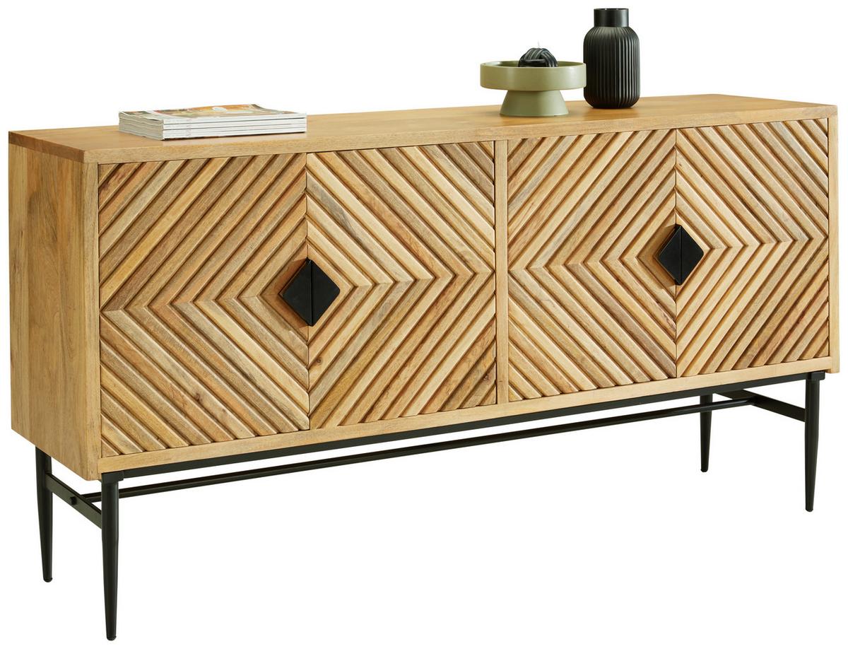 Comodă cu uși GATSBY - negru/maro deschis, Lifestyle, lemn/metal (175/90/45cm) - Premium Living