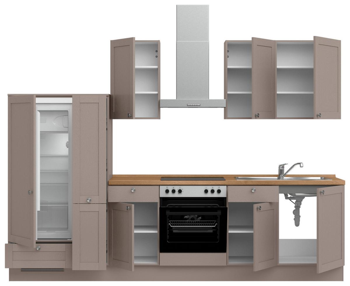 Küchenleerblock Frame Low o. Geräte Beigebraun - Edelstahlfarben/Eichefarben, MODERN, Holzwerkstoff/Metall (300cm) - Nobilia