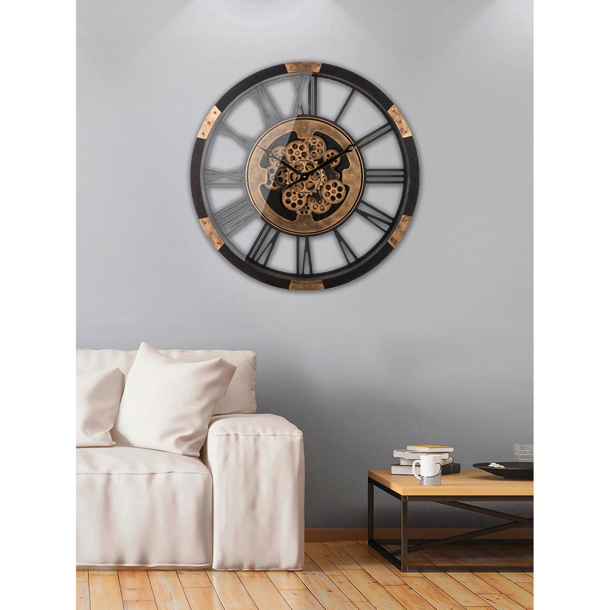 Wanduhr Setoria Schwarz/Goldfarben - Goldfarben/Schwarz, LIFESTYLE, Holzwerkstoff/Metall (68/8cm)