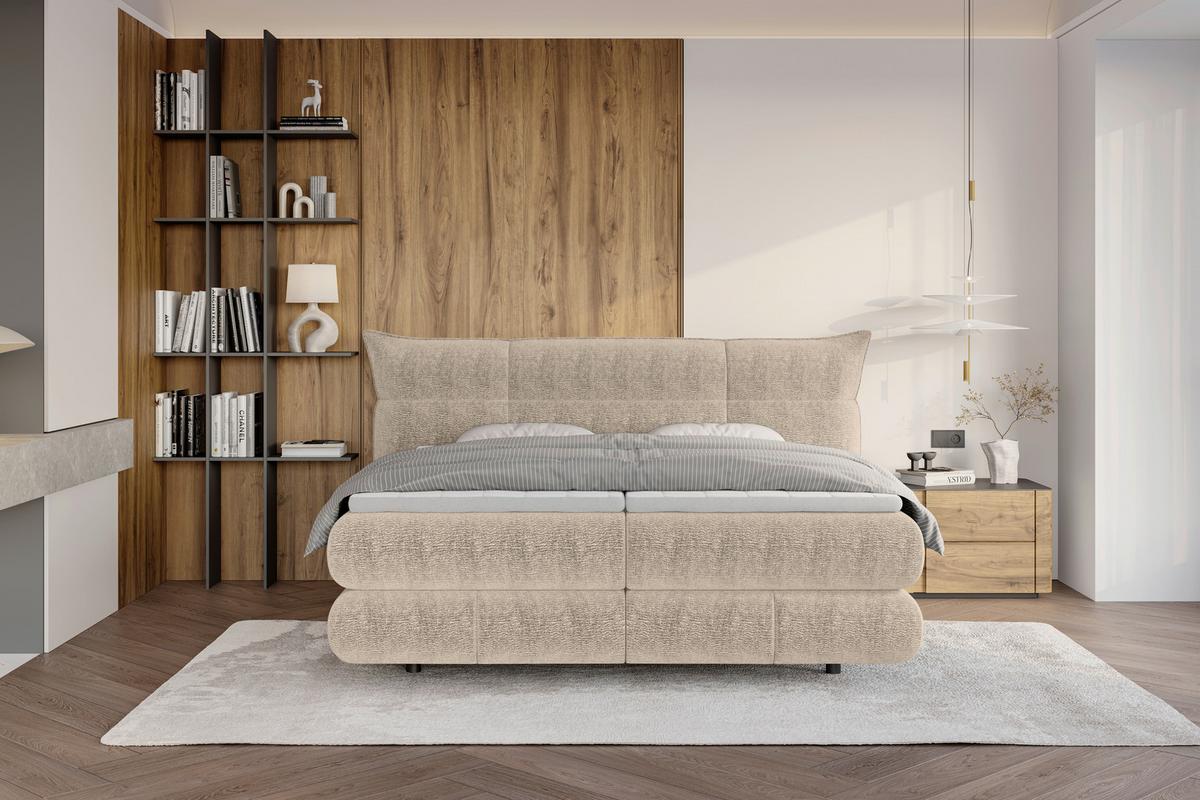 Boxspringbett Auris Beige ca. 180x200cm - Beige/Schwarz, KONVENTIONELL, Kunststoff/Textil (180/200cm) - Sembella