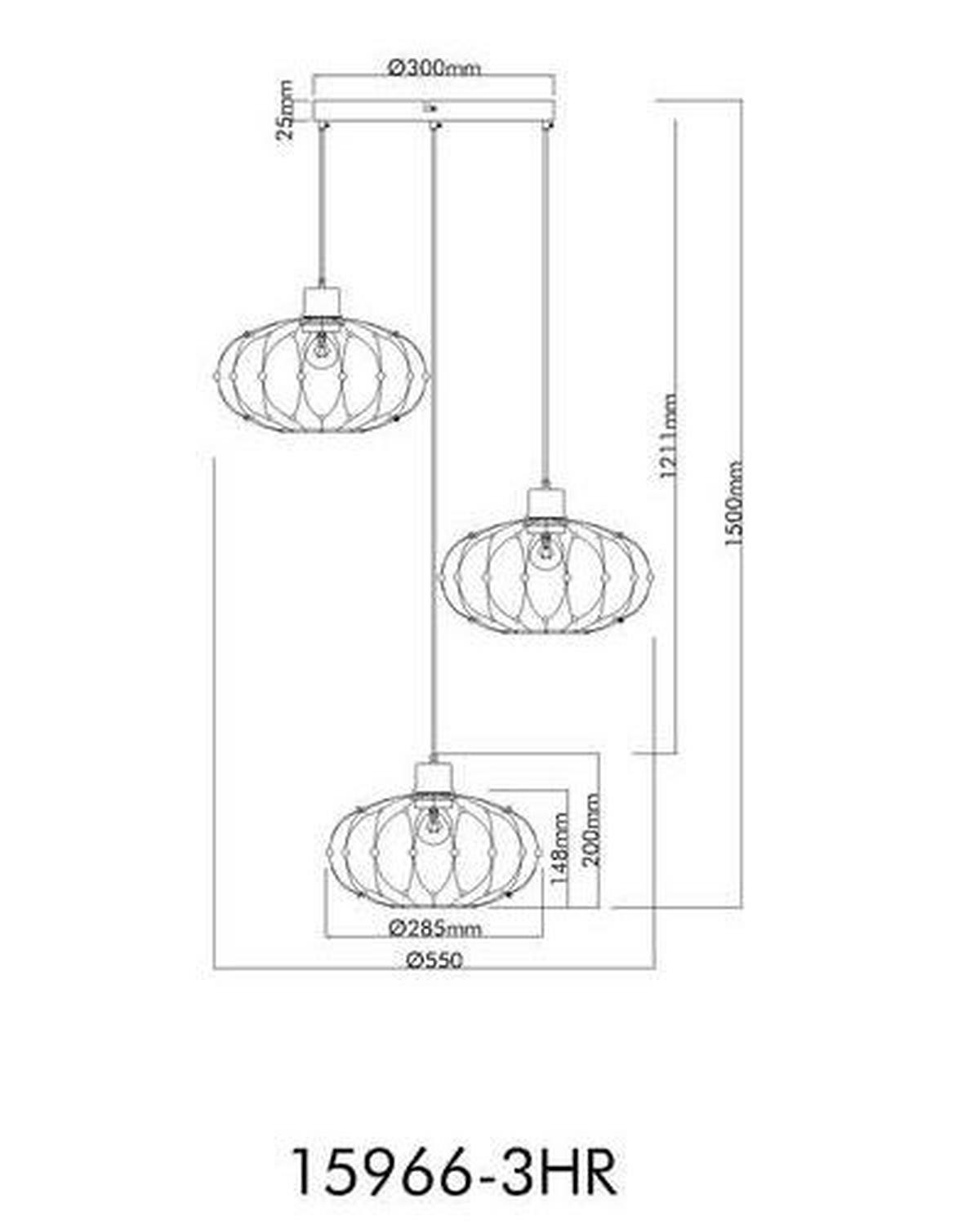HÄNGELEUCHTE 15966-3HR GREYS - Goldfarben/Schwarz, Design, Kunststoff/Metall (54,9/150cm) - Globo