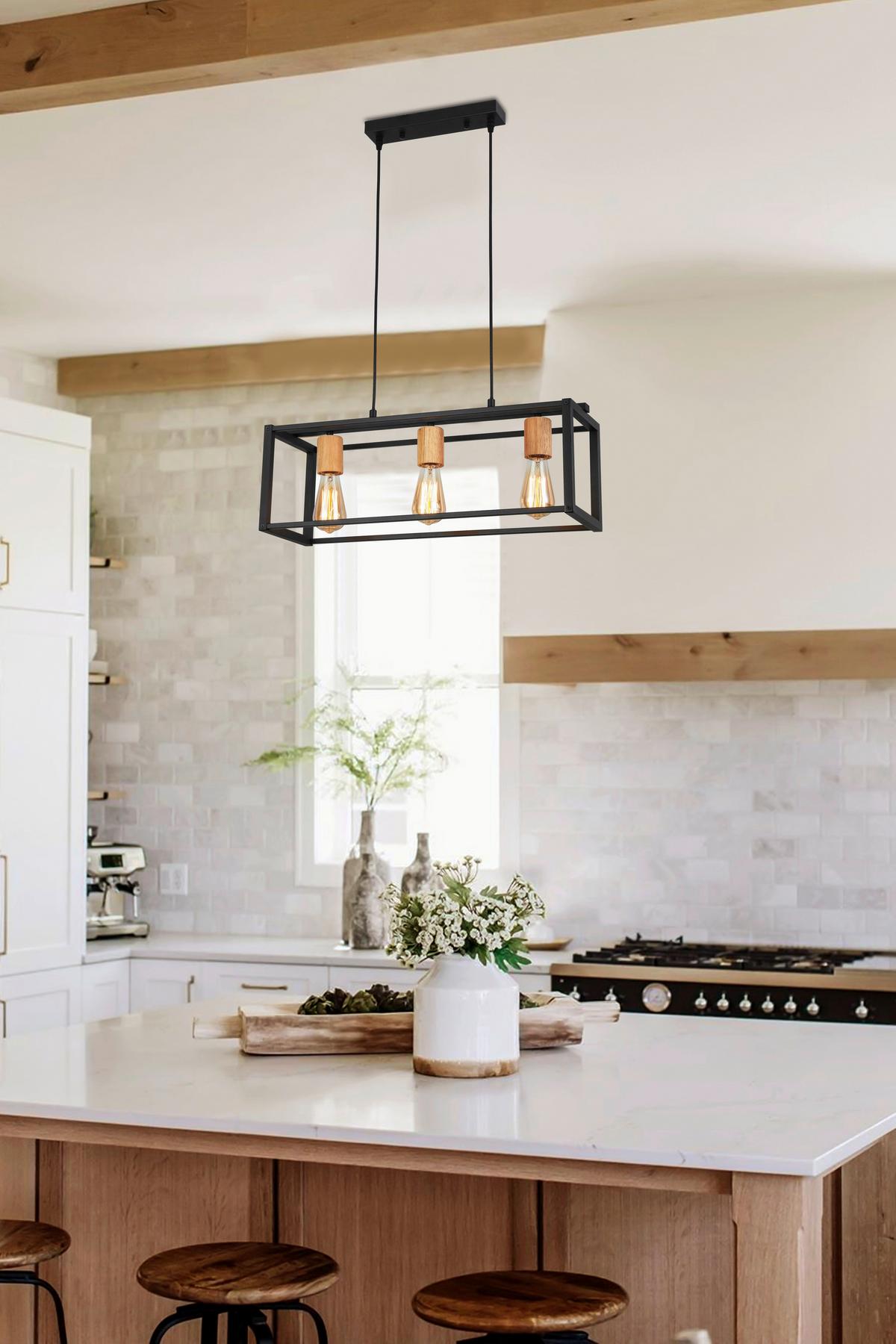 LAMPA WISZĄCA ISGARD - kolor naturalny/czarny, Modern, metal/drewno (60/20/120cm) - Bessagi Home