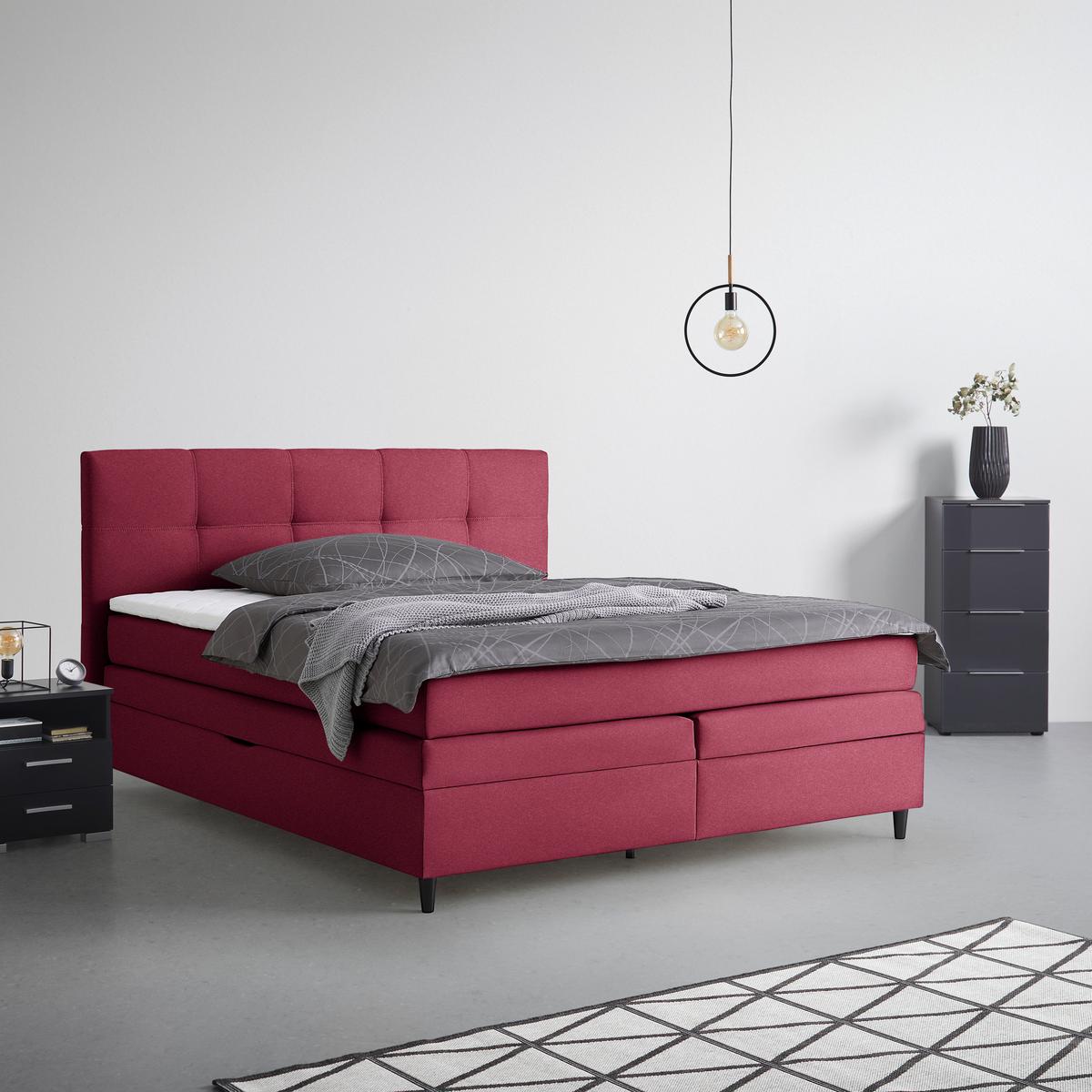 Boxspringbett Miami in Weinrot ca. 180x200cm - Weinrot/Schwarz, KONVENTIONELL, Holz/Holzwerkstoff (180/200cm) - Mömax
