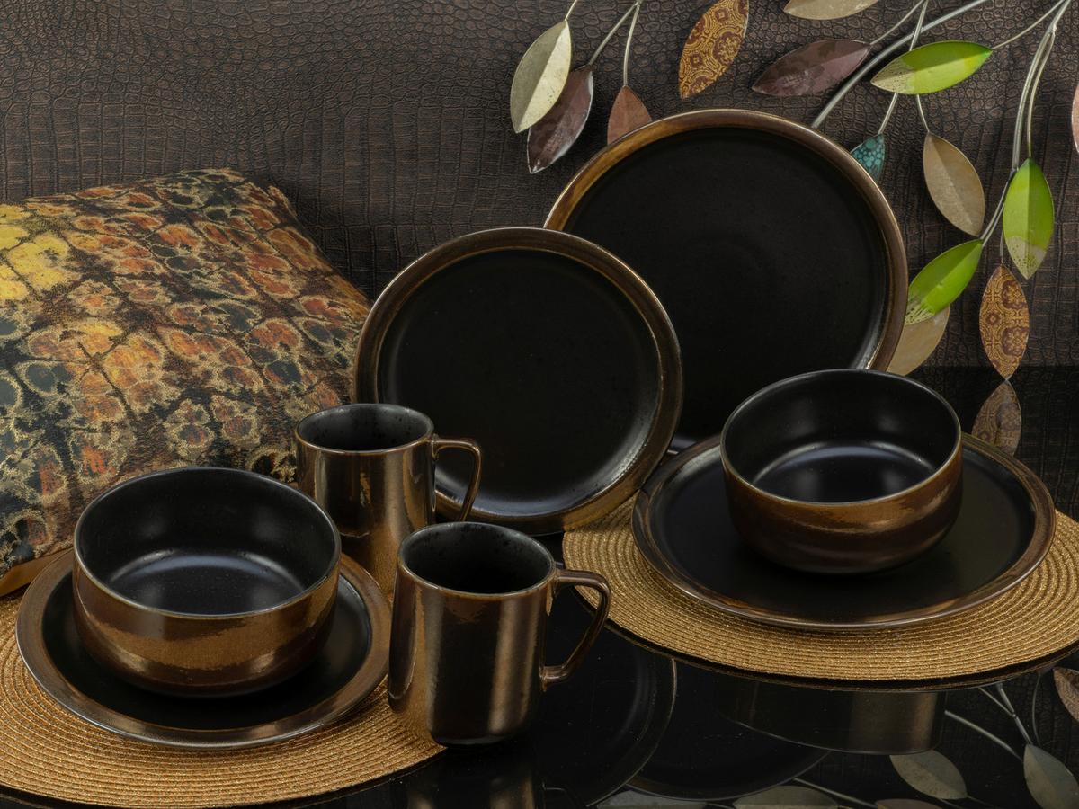 Kombiservice Modern Industrial, 8-teilig - Goldfarben/Schwarz, MODERN, Keramik (37,5/23/30,5cm) - Creatable