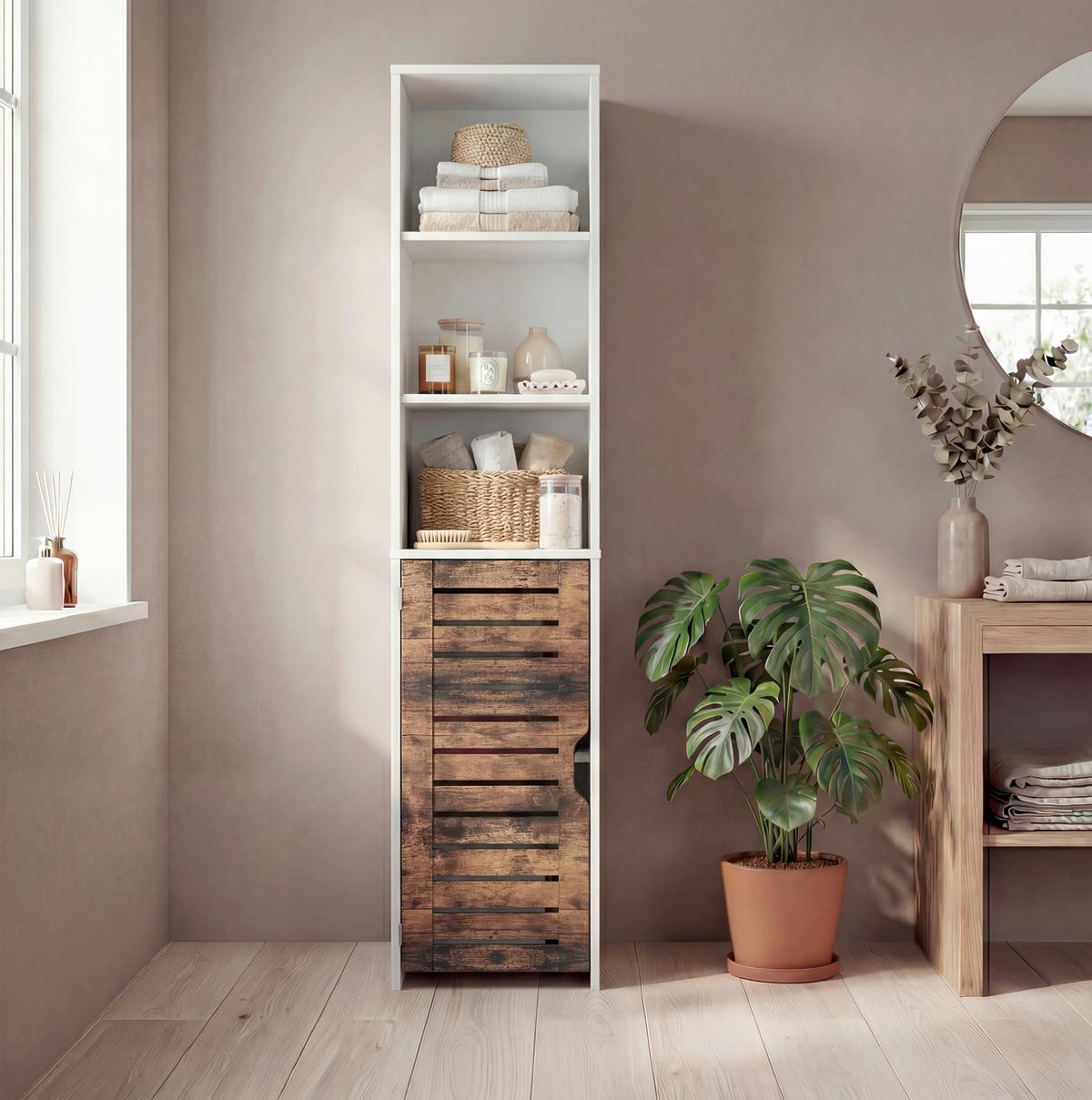 Hochschrank Flonali Weiß/Eichefarben - Eichefarben/Weiß, Trend, Holzwerkstoff (34/164/28cm) - MID.YOU